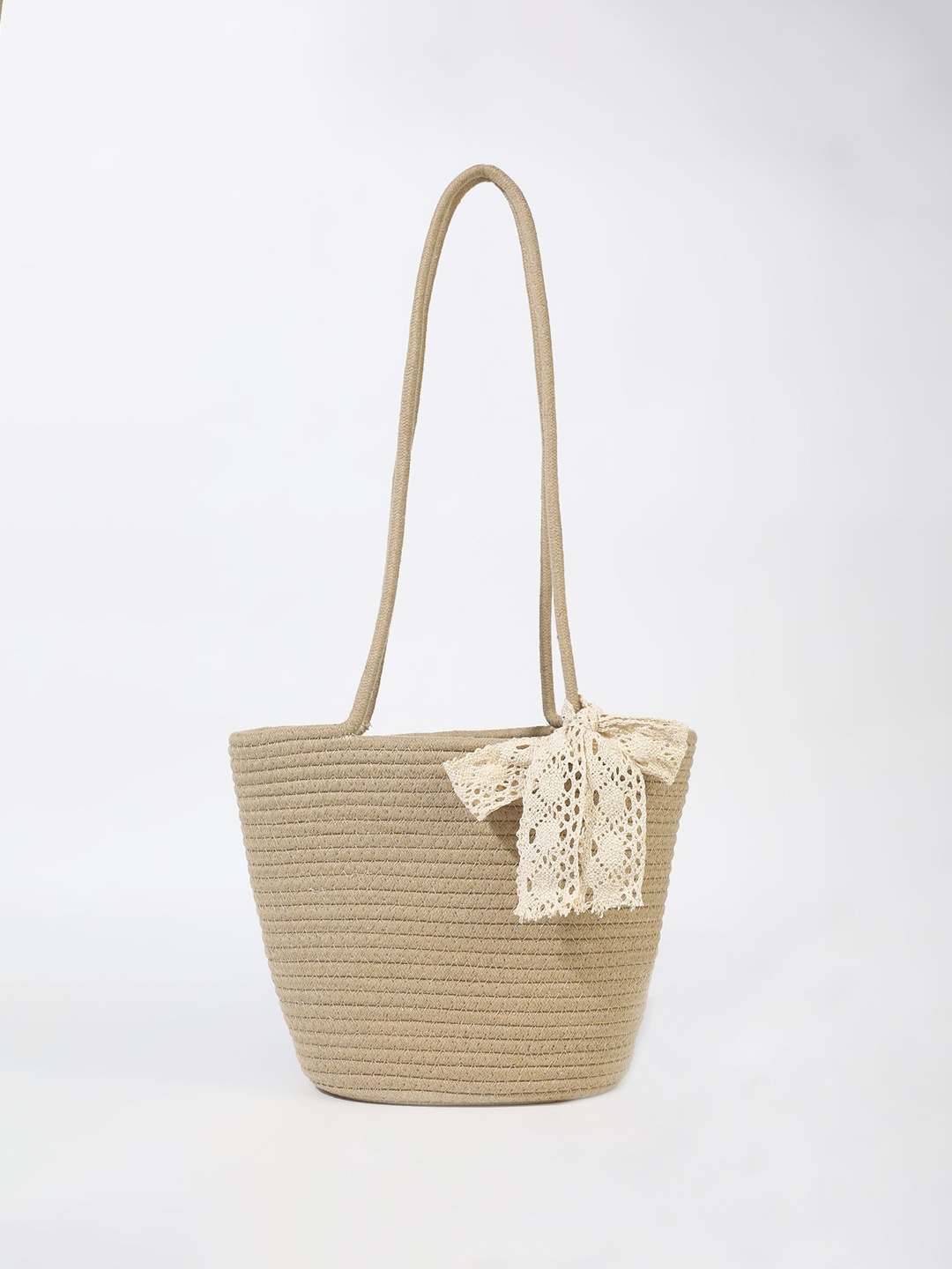 

LULU & SKY Textured Oversized Half Moon Handheld Bag with Cut Work, Khaki