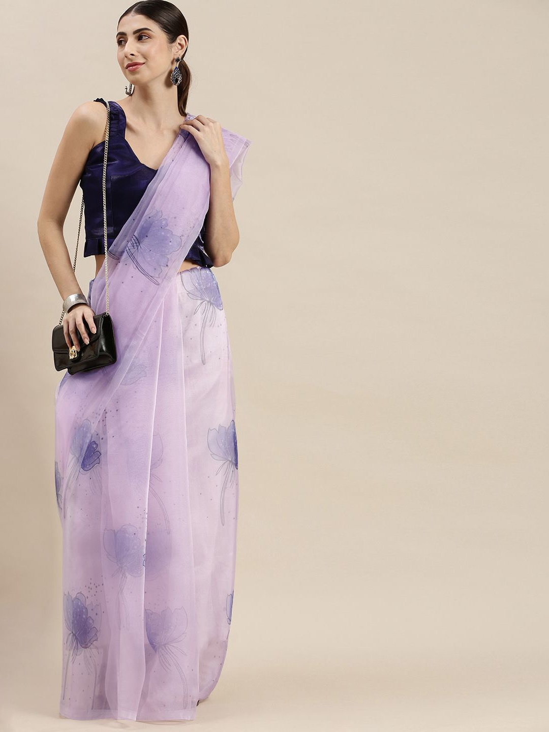 

KIMISHA Floral Organza Saree, Lavender