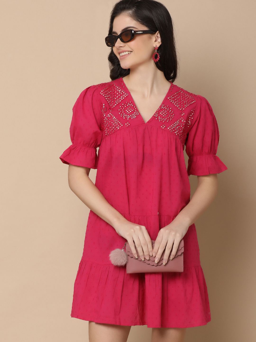 

UNLIMITED Bell Sleeve A-Line Dress, Fuchsia