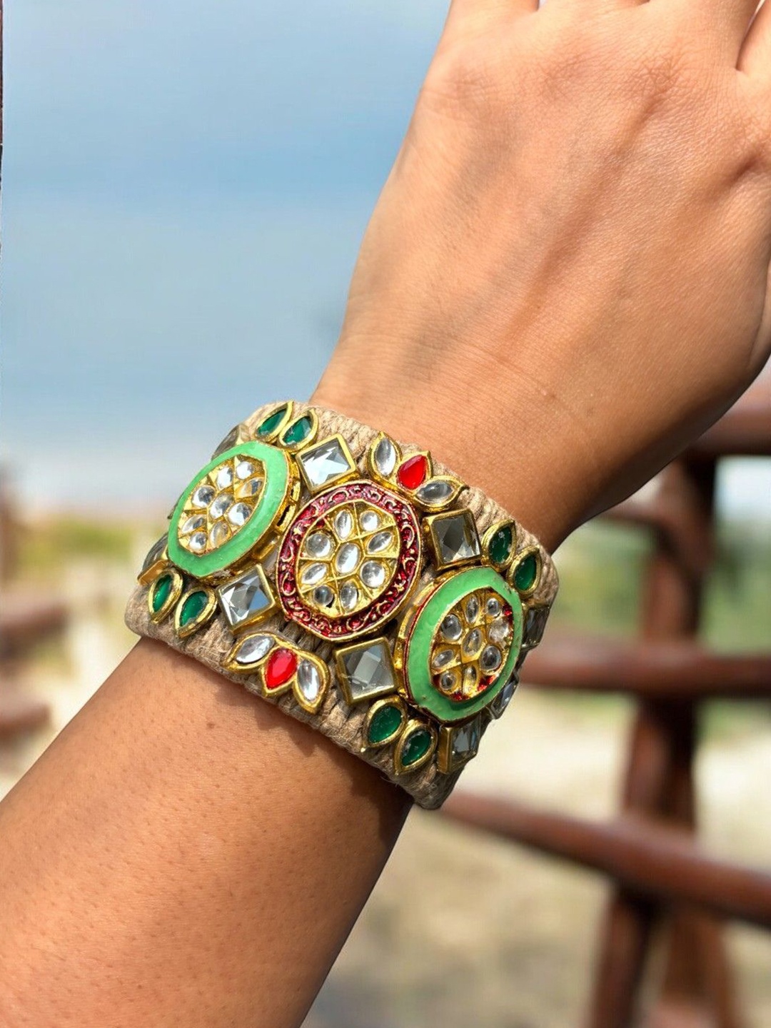 

VIVAZS Kundan Gold-Plated Cuff Bracelet