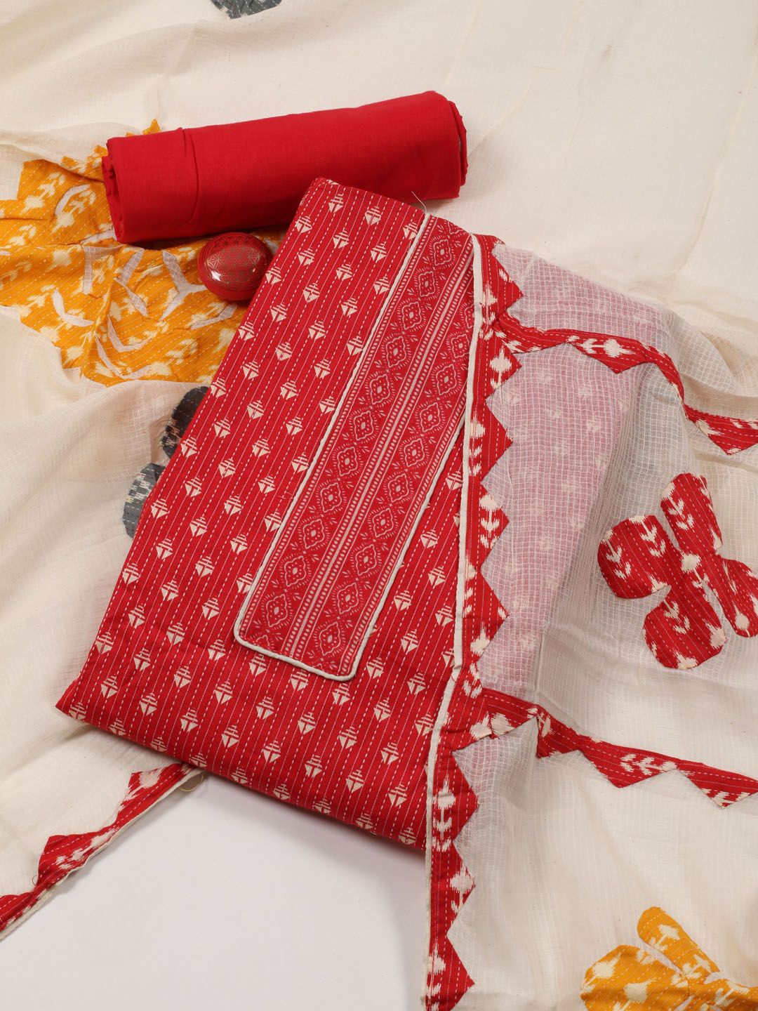 

Meena Bazaar Printed Unstitched Dress Material, Red