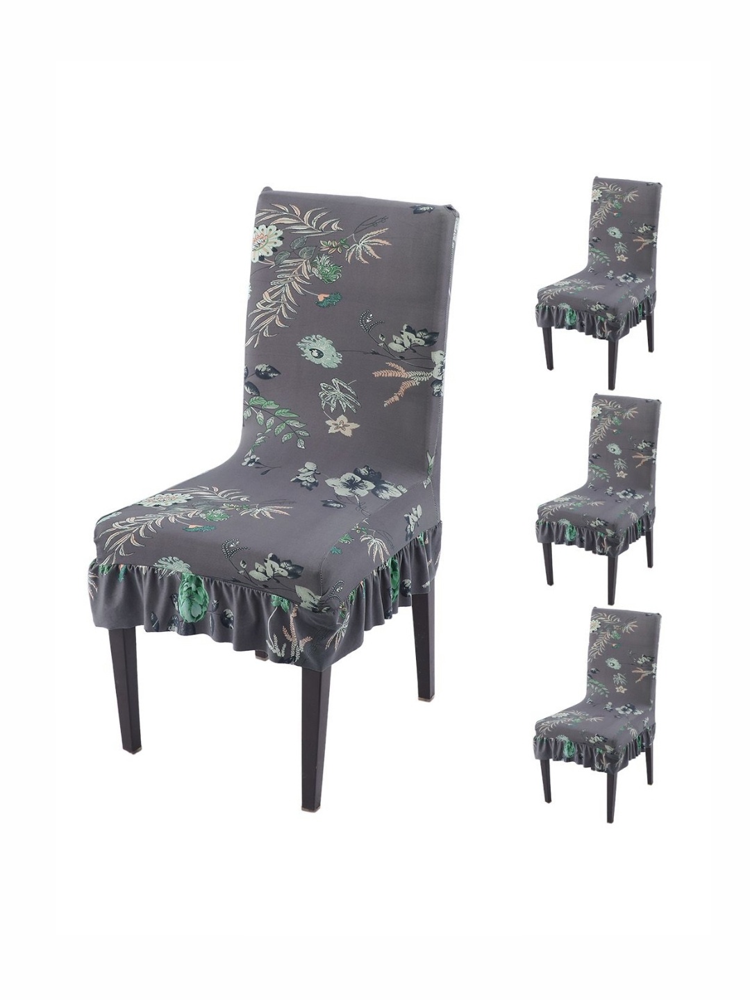 

HOKIPO Set Of 4 Grey Printed Frill Chair Cover