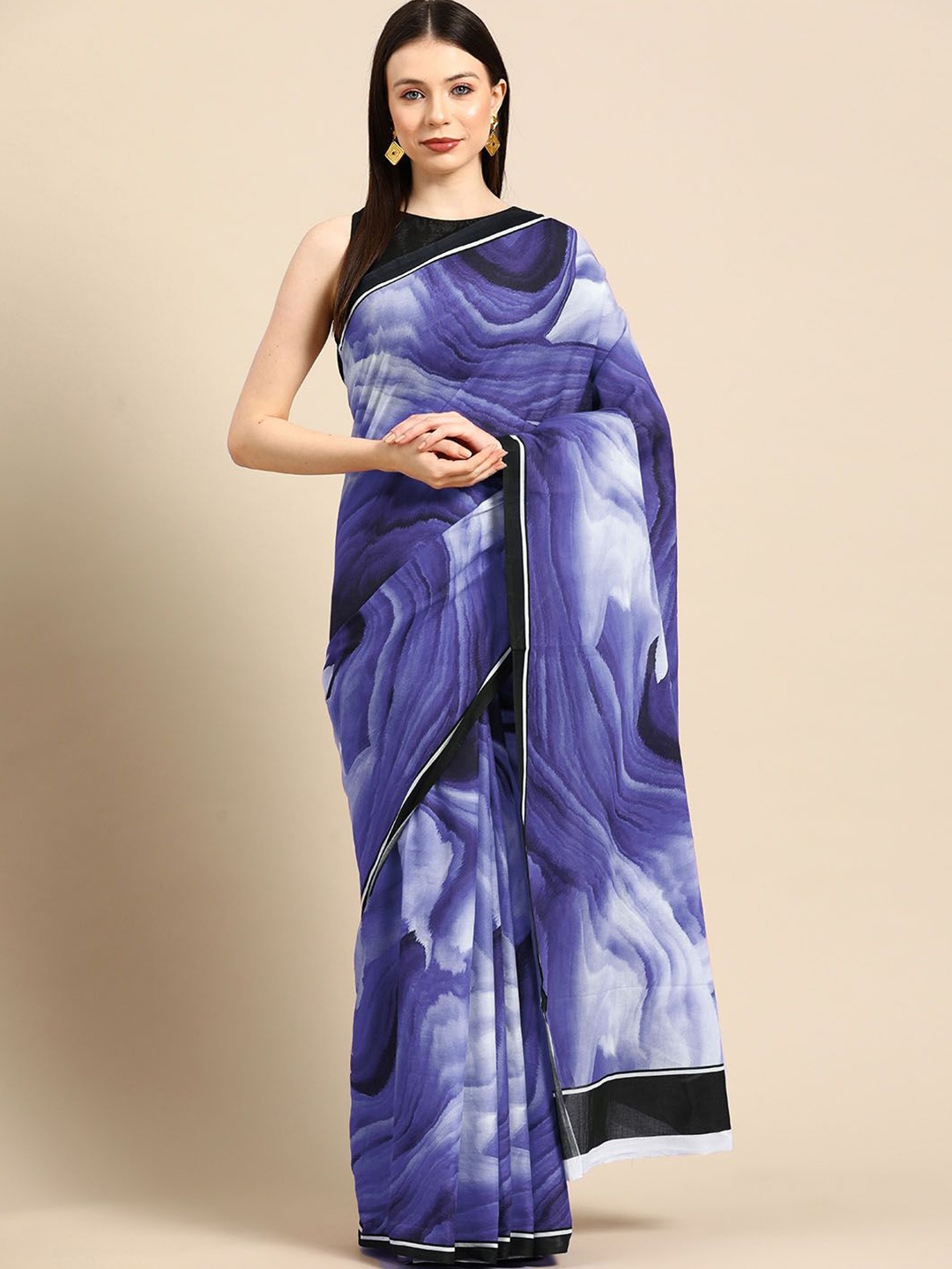 

BUTA BUTI Printed Pure Cotton Saree, Navy blue
