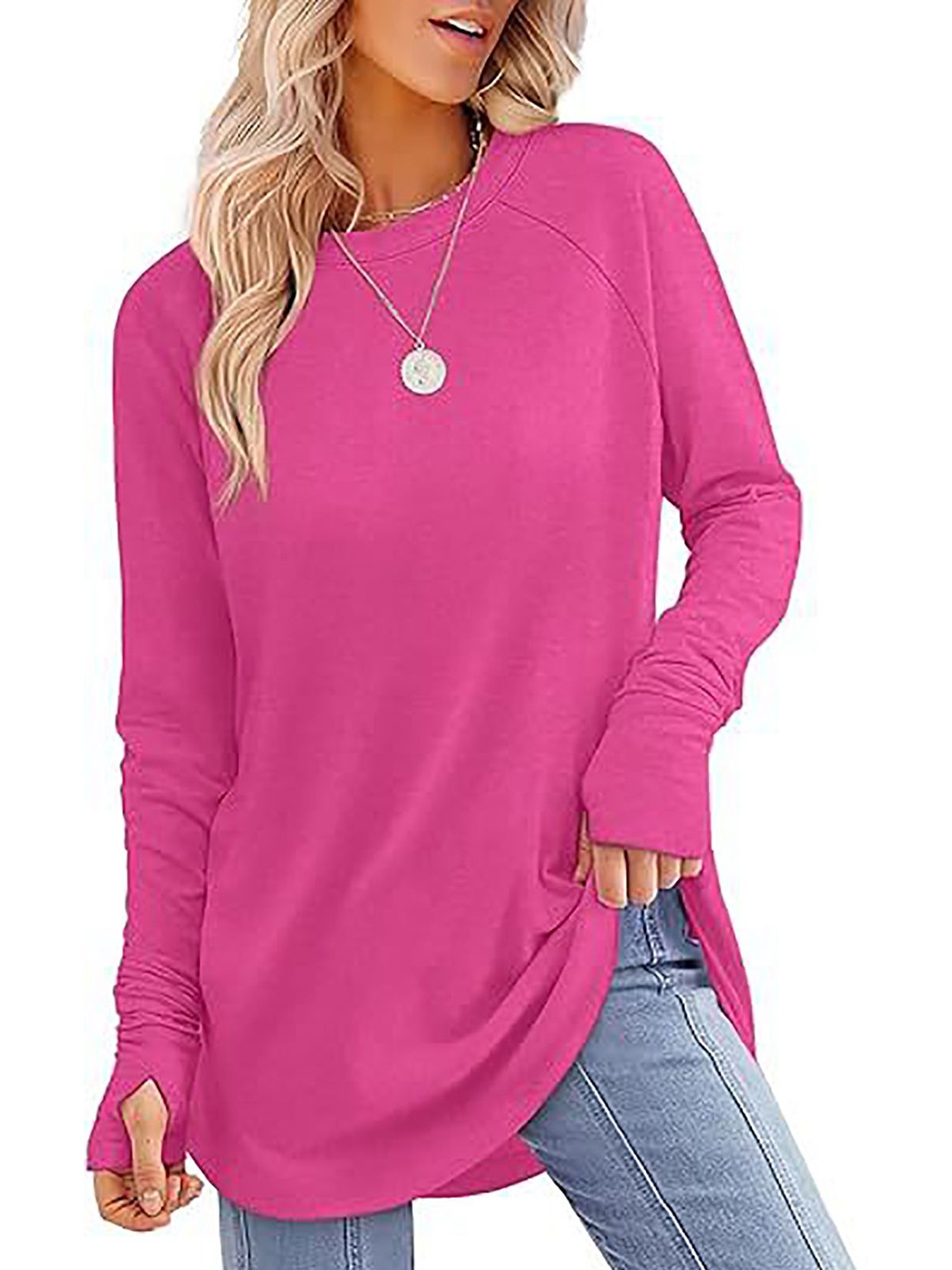 

StyleCast x Revolte Women Solid Round Neck Top, Fuchsia