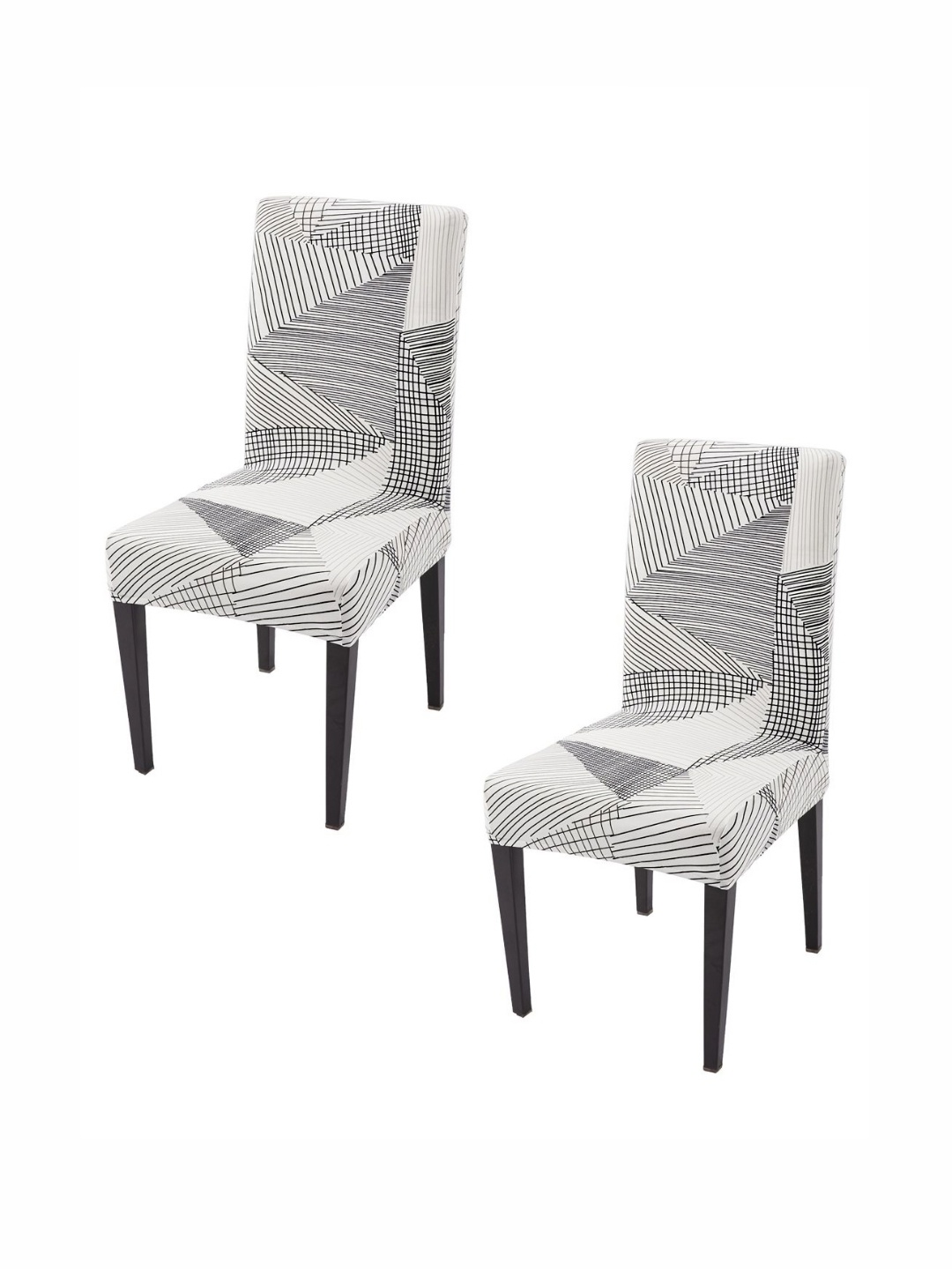 

HOKIPO 2Pcs White & Black Printed Stretchable Chair Covers