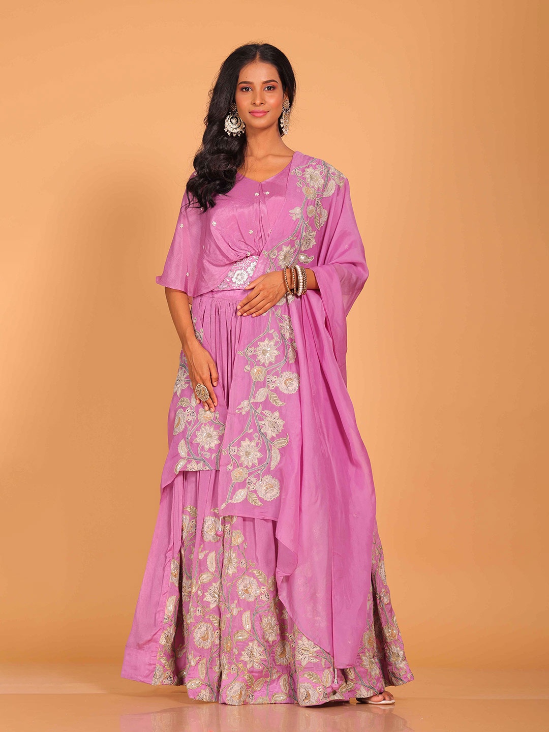 

Morchari Embellished Sequinned Ready to Wear Lehenga & Blouse With Dupatta, Purple