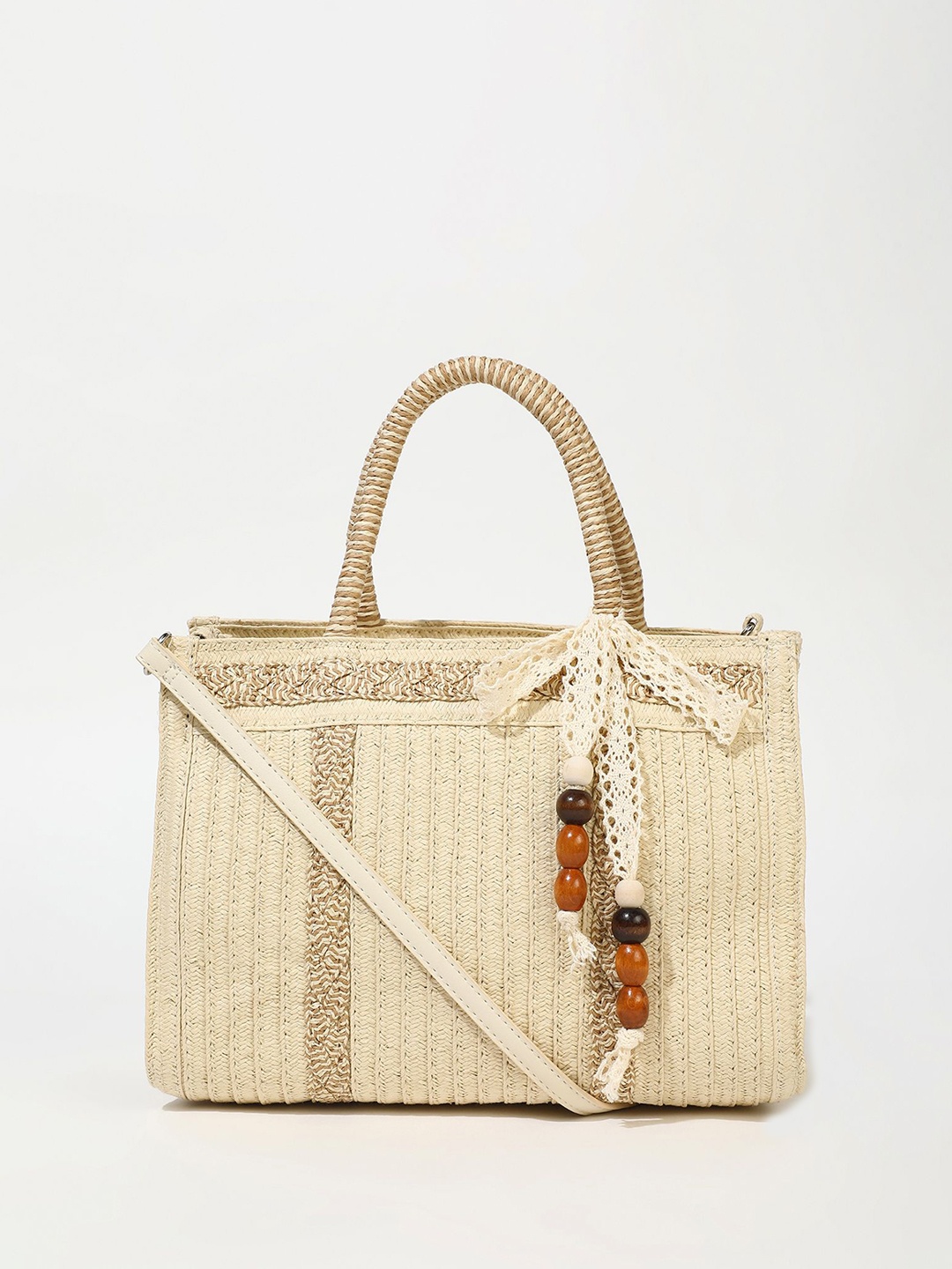 

LULU & SKY Textured Structured Handheld Bag with Tasselled, Beige