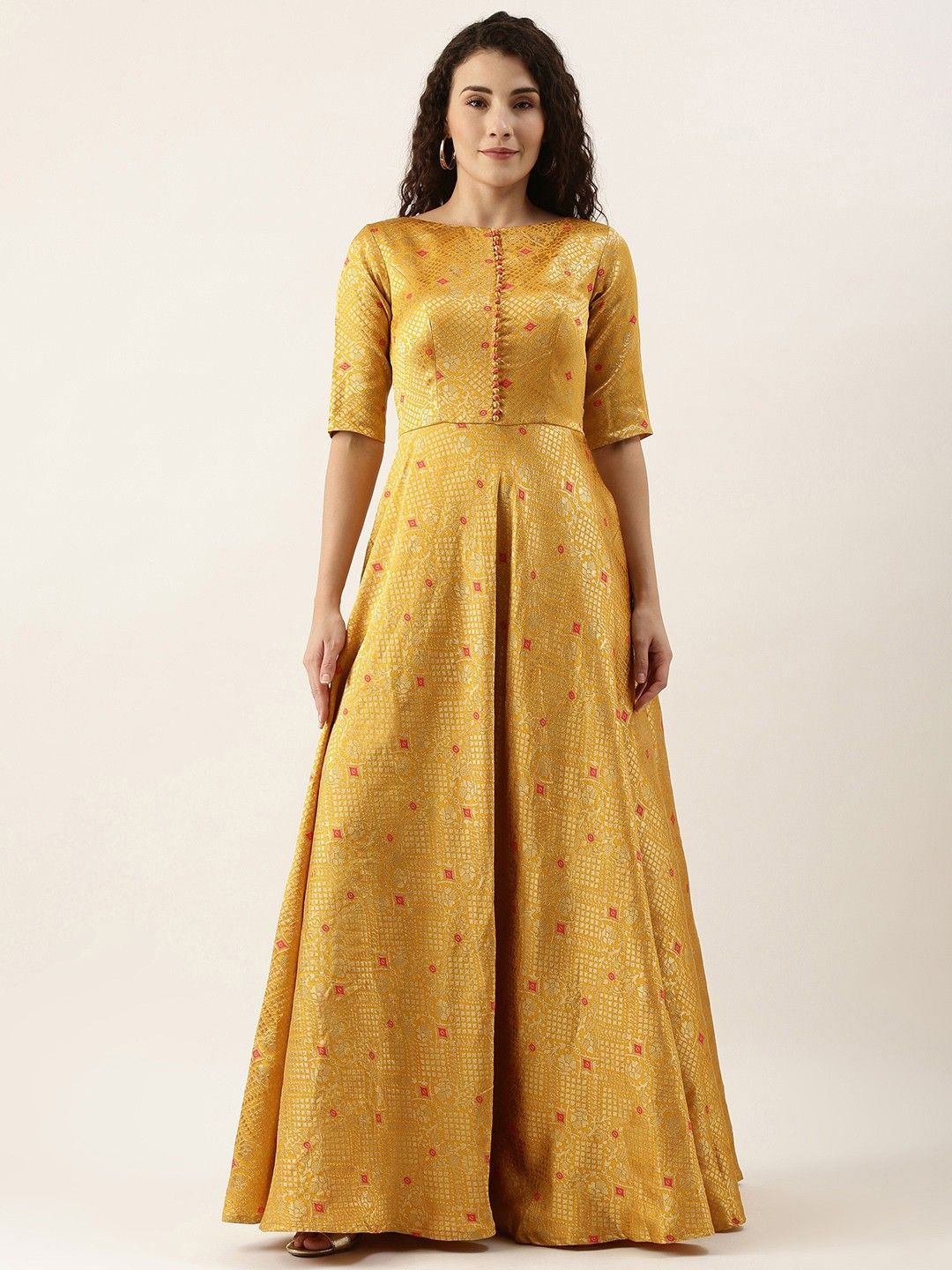 

Ethnovog Ethnic Motifs Printed Maxi Dress, Yellow