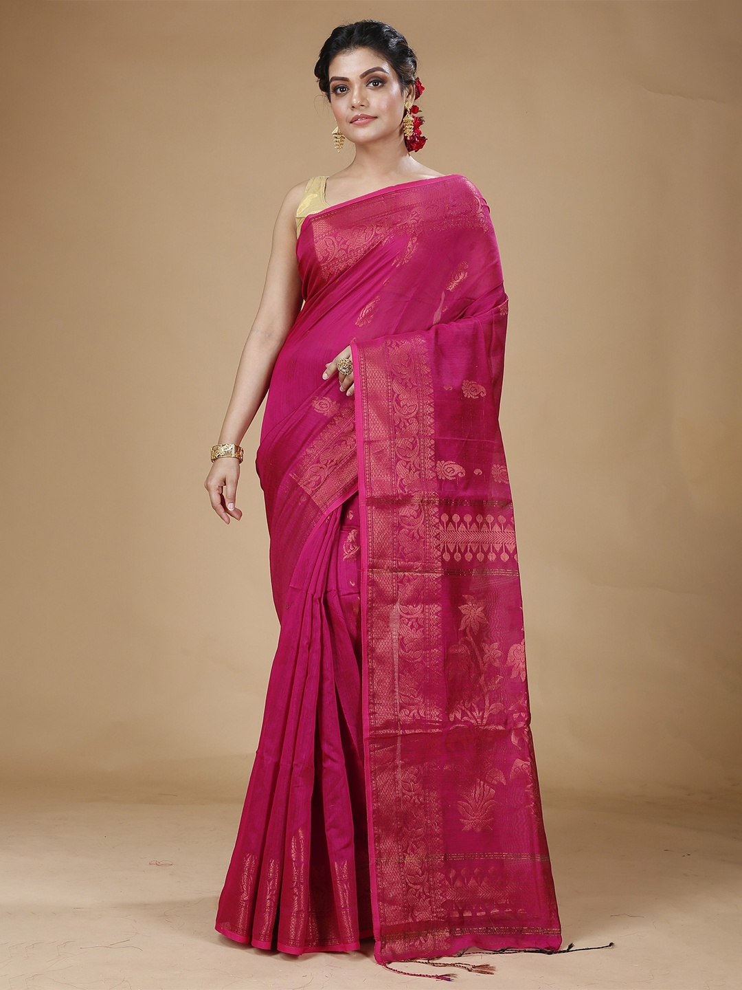 

SLAGHA Woven Design Zari Jamdani Saree, Pink