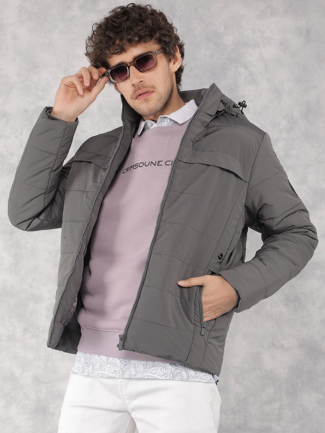 

Crimsoune Club Men Colourblocked Lightweight Longline Sporty Jacket, Grey