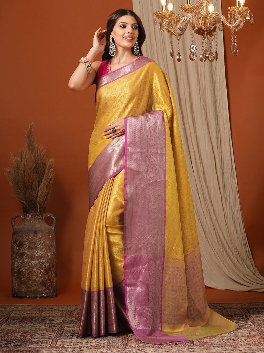 

PAROKSH Woven Design Zari Banarasi Saree, Yellow