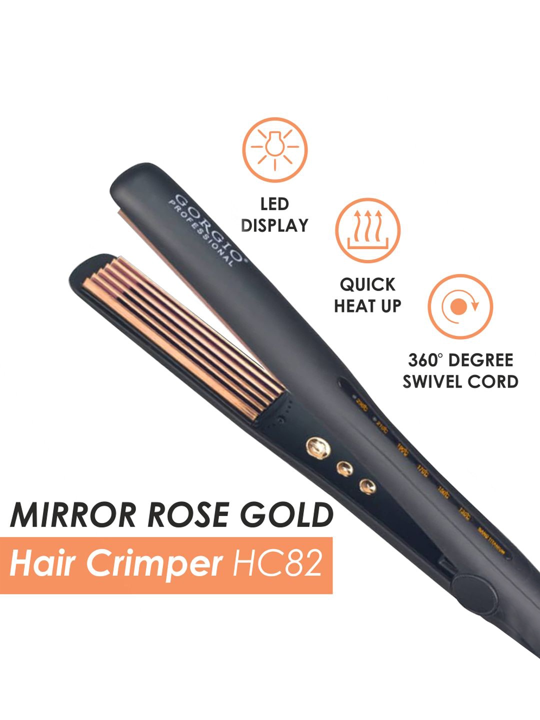 

GORGIO PROFESSIONAL Mirror Rose Gold Hair Crimper- HC82, Black