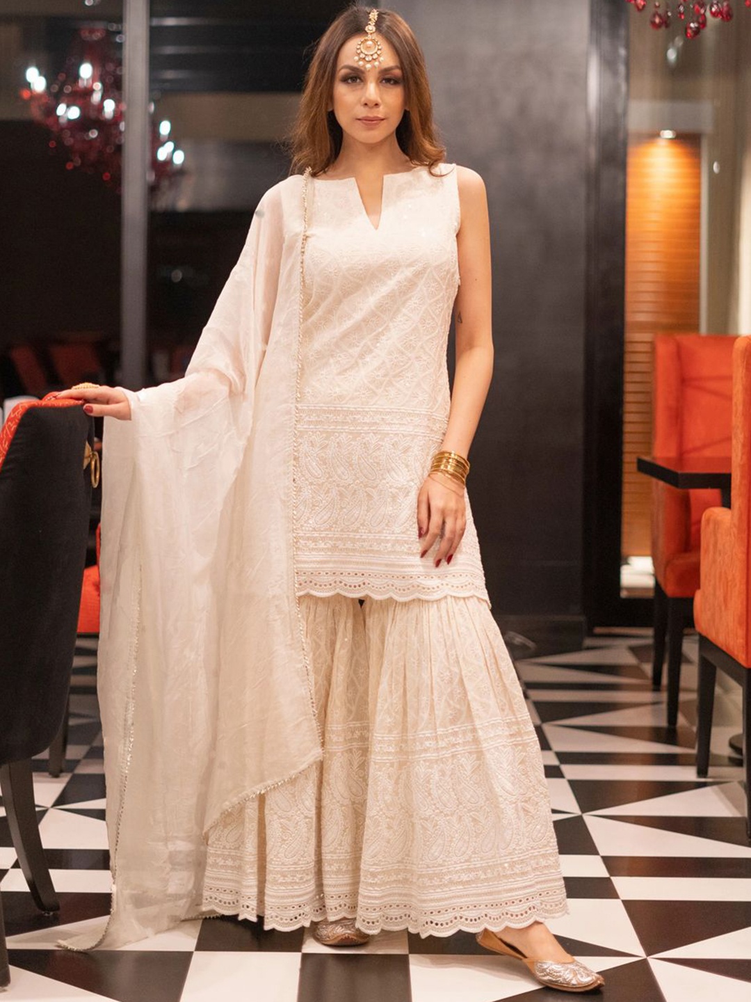

Royal Export Women Embroidered Regular Kurta with Trousers & With Dupatta, Beige