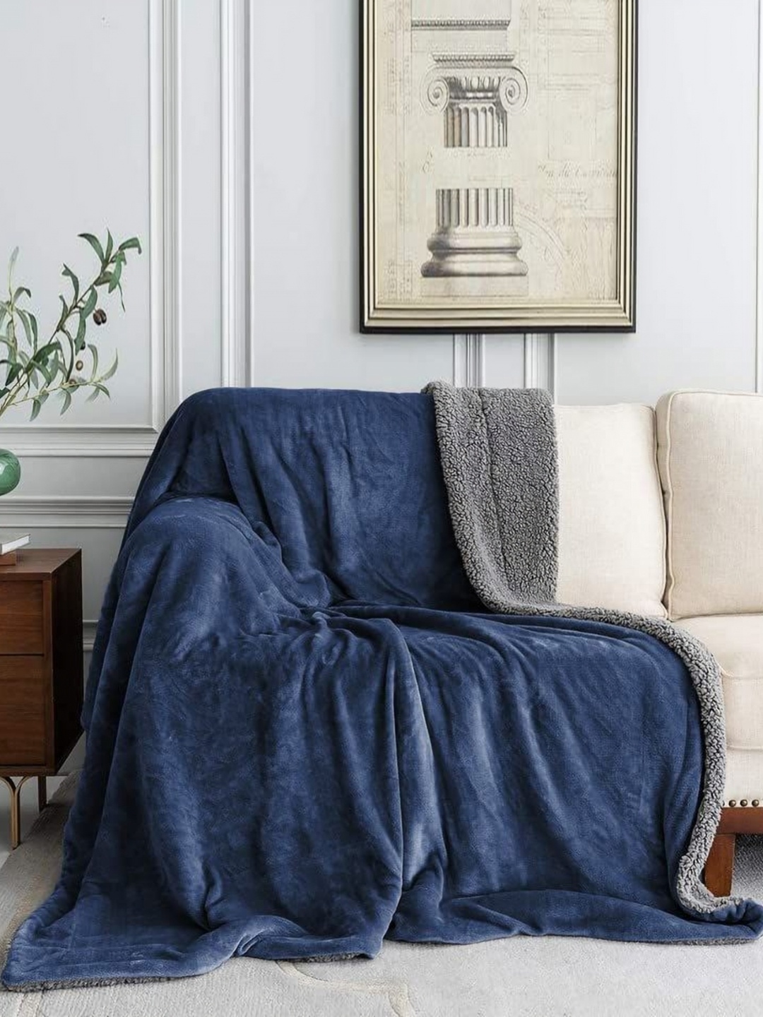 

LA VERNE Blue & Grey Heavy Winter 500 GSM Double Bed Blanket