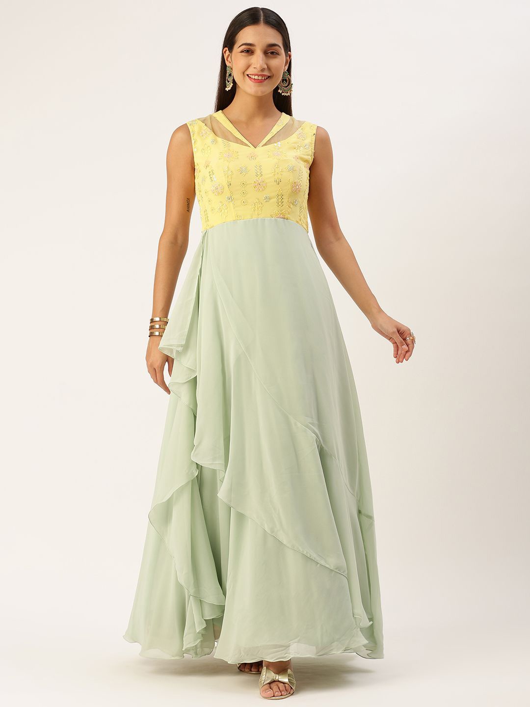 

Ethnovog Flared Maxi Dress, Green