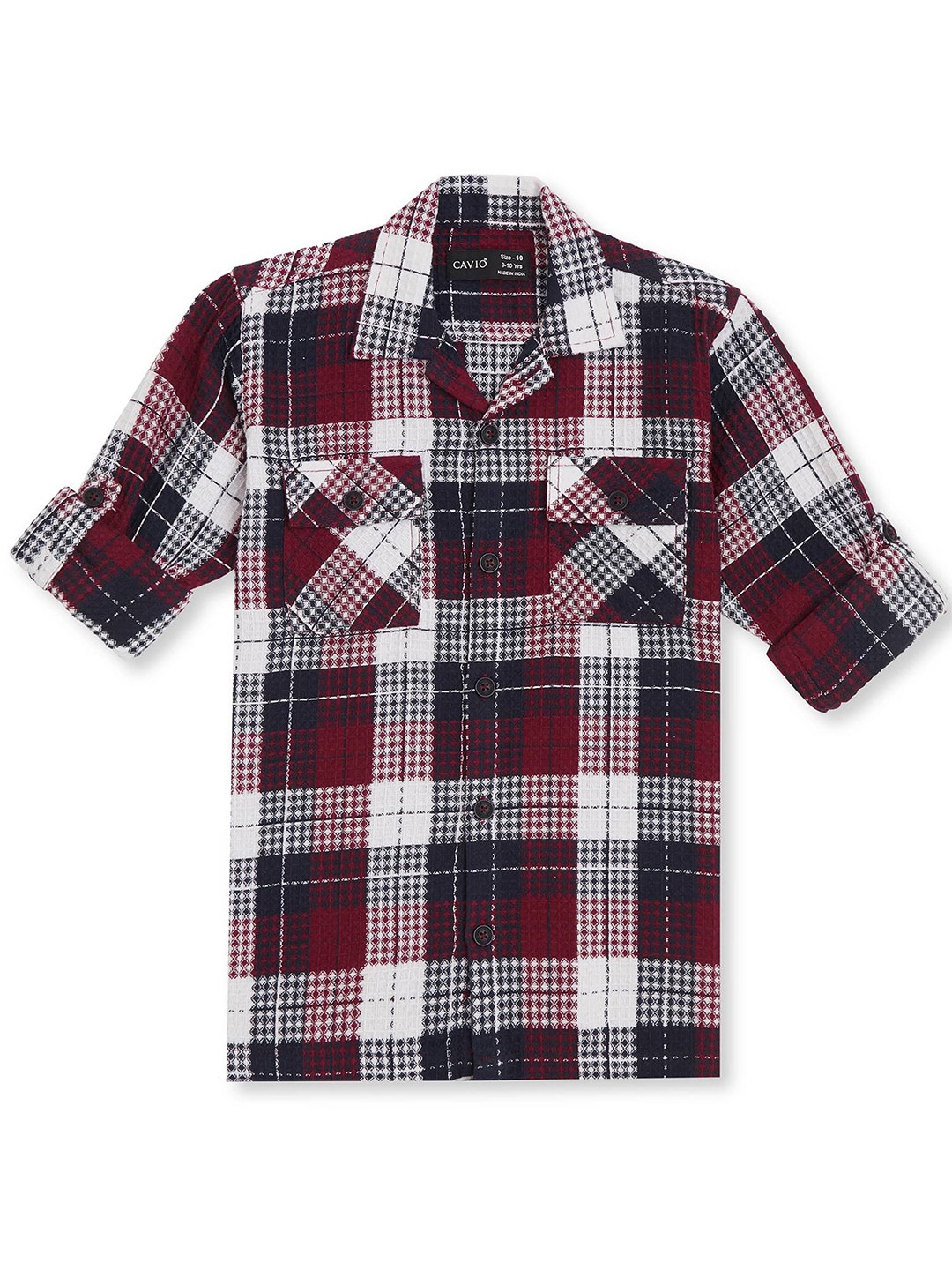 

CAVIO Boys Comfort Cuban Collar Tartan Checked Cotton Casual Shirt, Red
