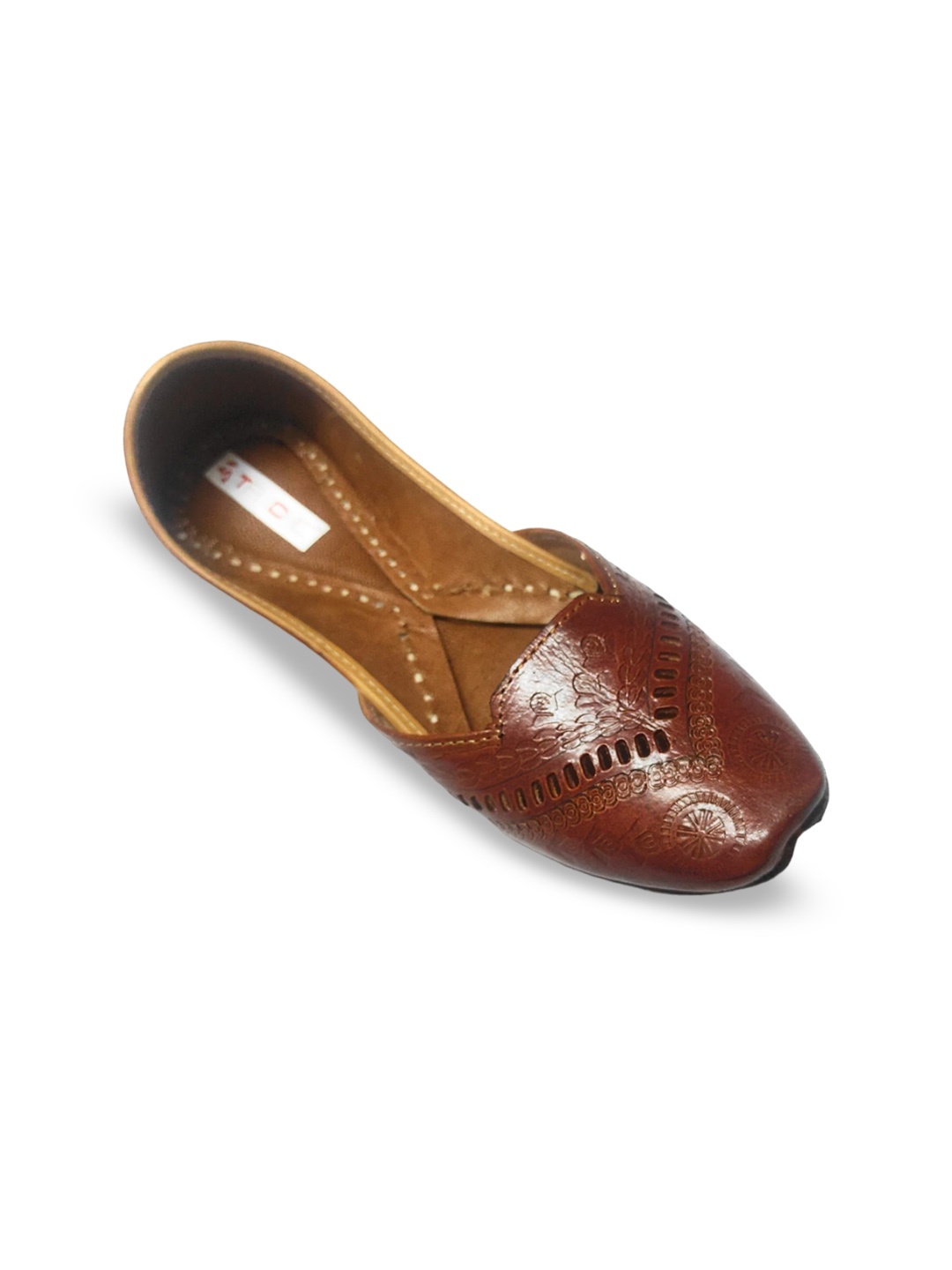 

Ta Chic Women Embellished Ethnic Leather Mojaris With Laser Cuts, Brown