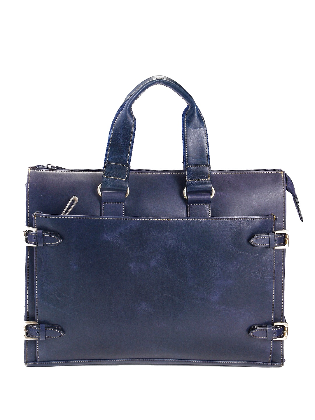 

Calvadoss Men Solid Up To 17 Inch Leather Laptop Bag, Navy blue