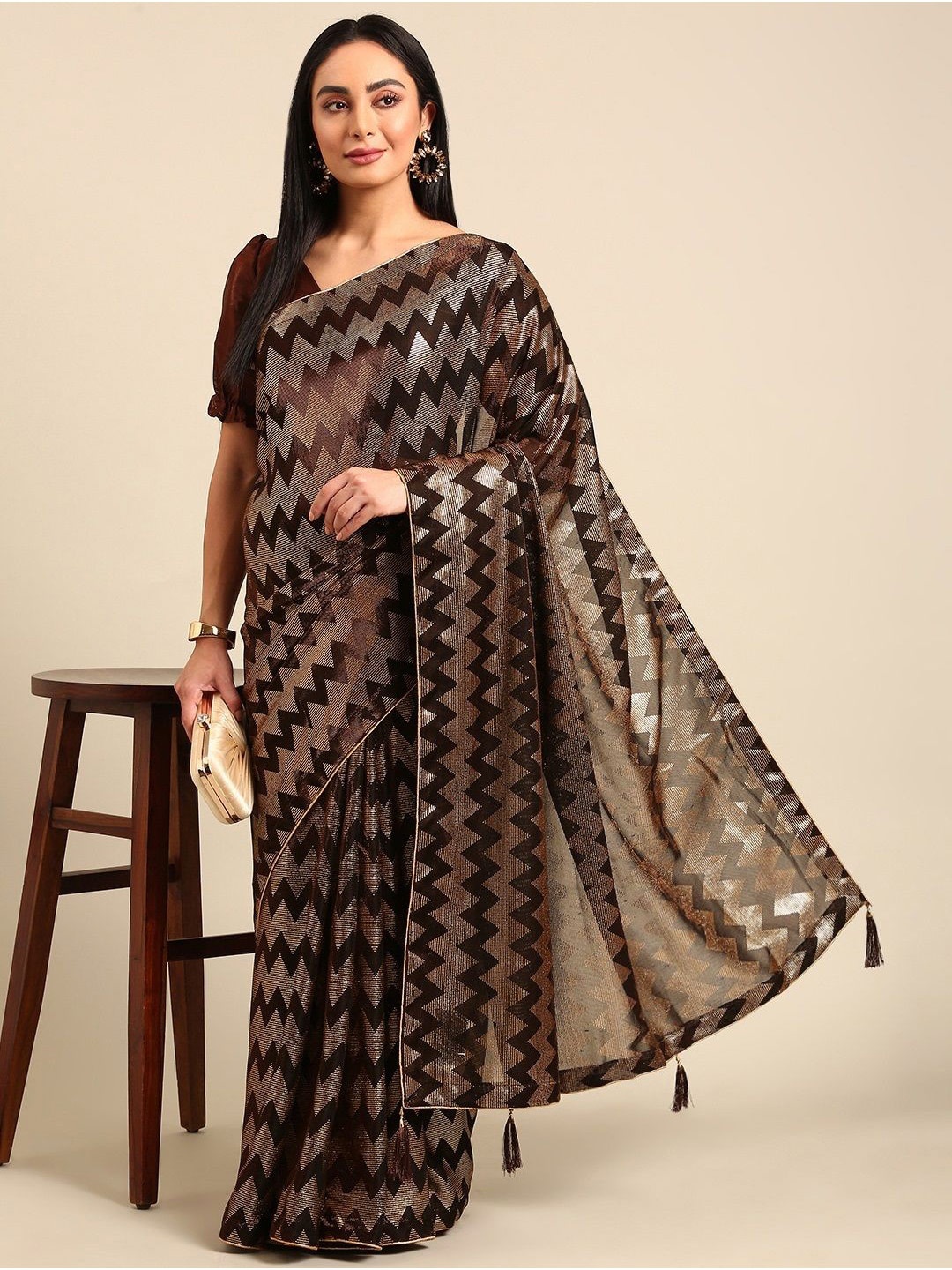 

Woven Design Silk Blend Saree, Brown