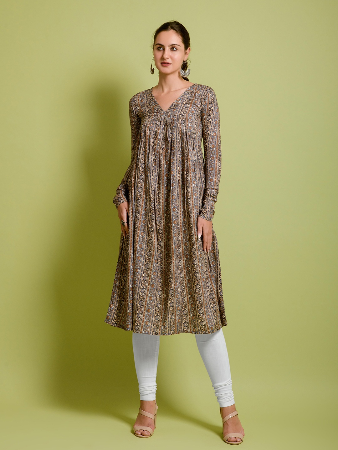 

SAZRIKA Ethnic Motifs Printed Kurta, Grey