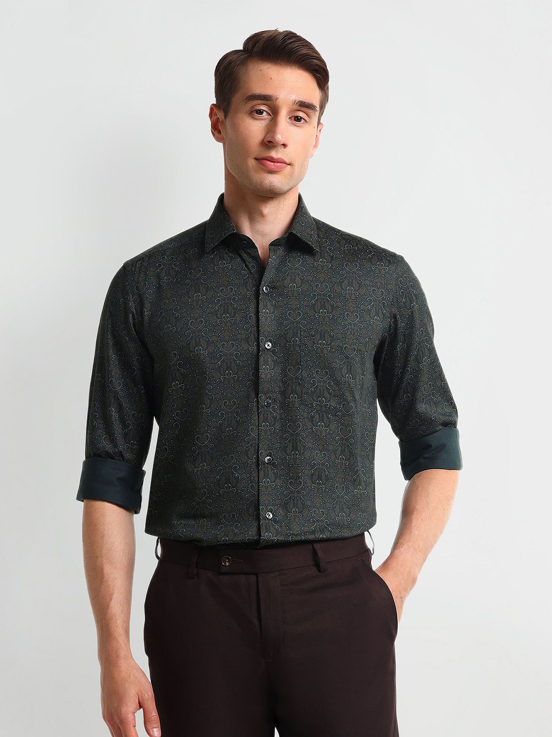 

Arrow Men Opaque Printed Formal Shirt, Green