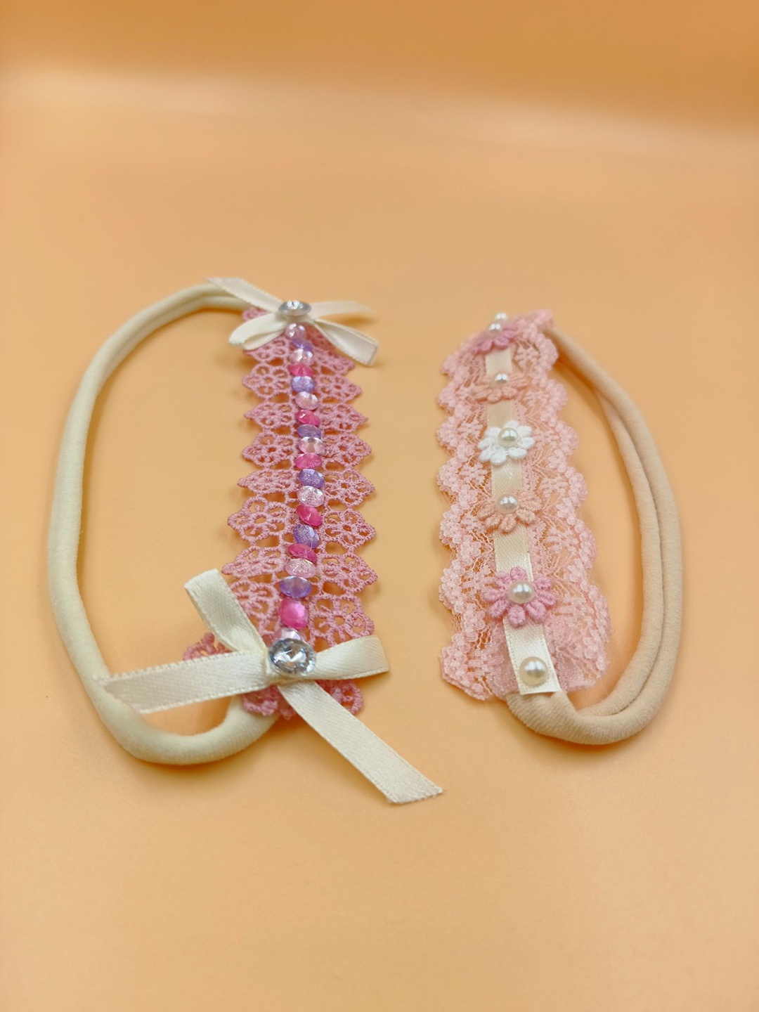 

Choko Set of 2 Girls Lace Hairband, Pink