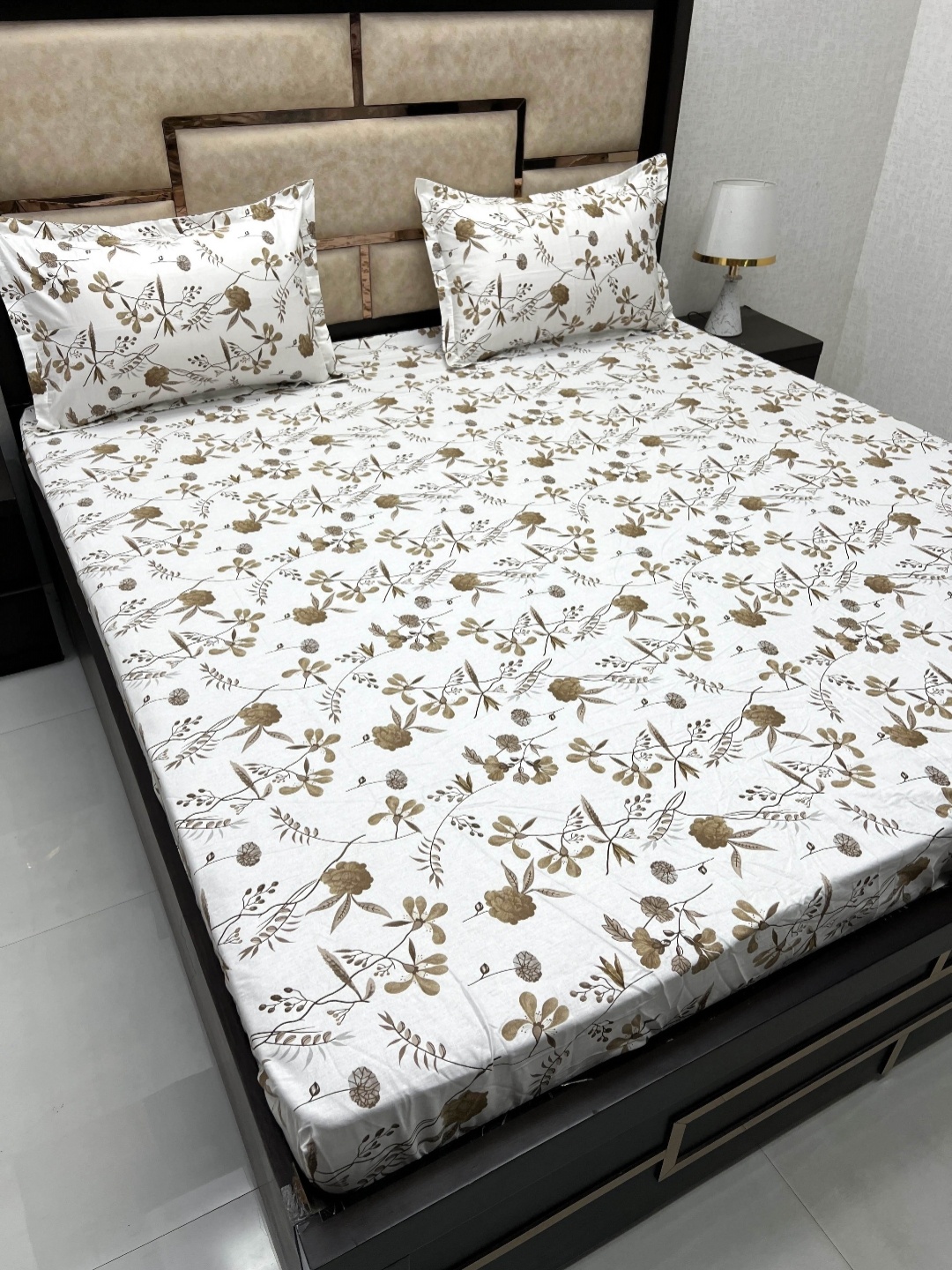 

Pure Decor White & Brown Floral 300 TC King Bedsheet with 2 Pillow Covers
