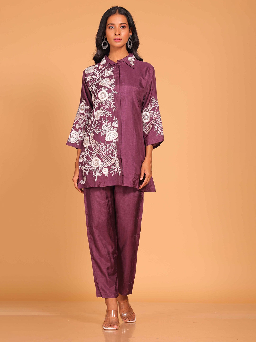 

Morchari Floral Embroidered Pure Silk Kurti, Pink
