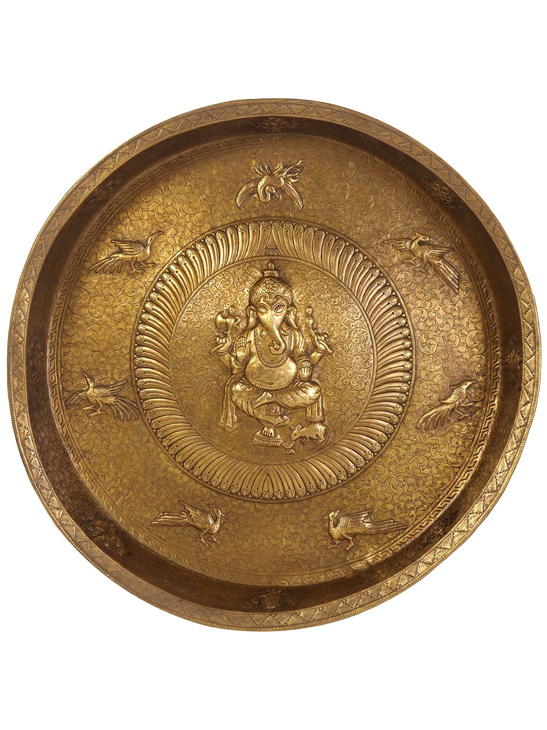 

Exotic India Ganesha Wall Hanging Plate with Ashtamangala Symbols - Large, Gold