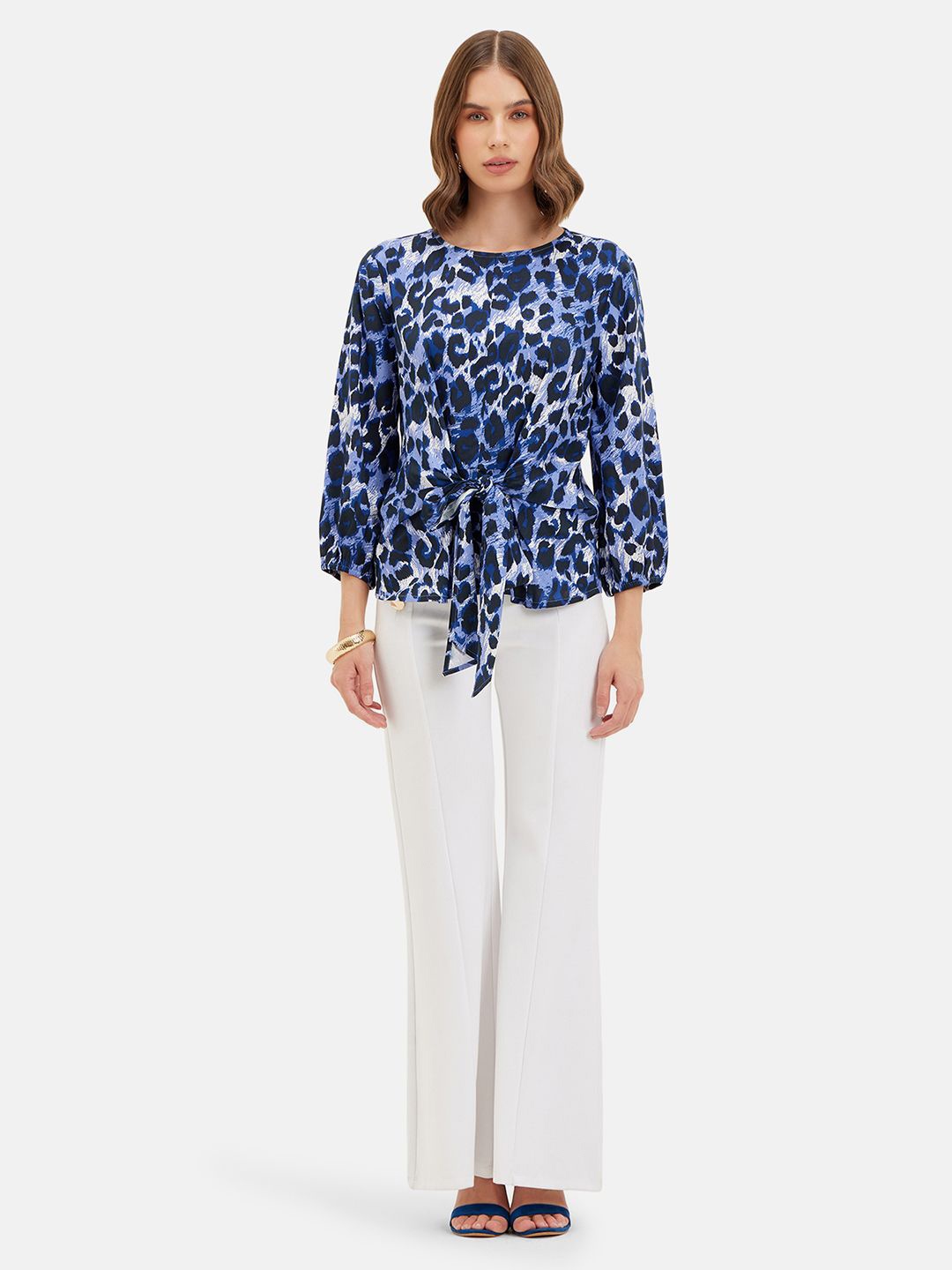 

Kazo Floral Print Flared Sleeve Top, Blue