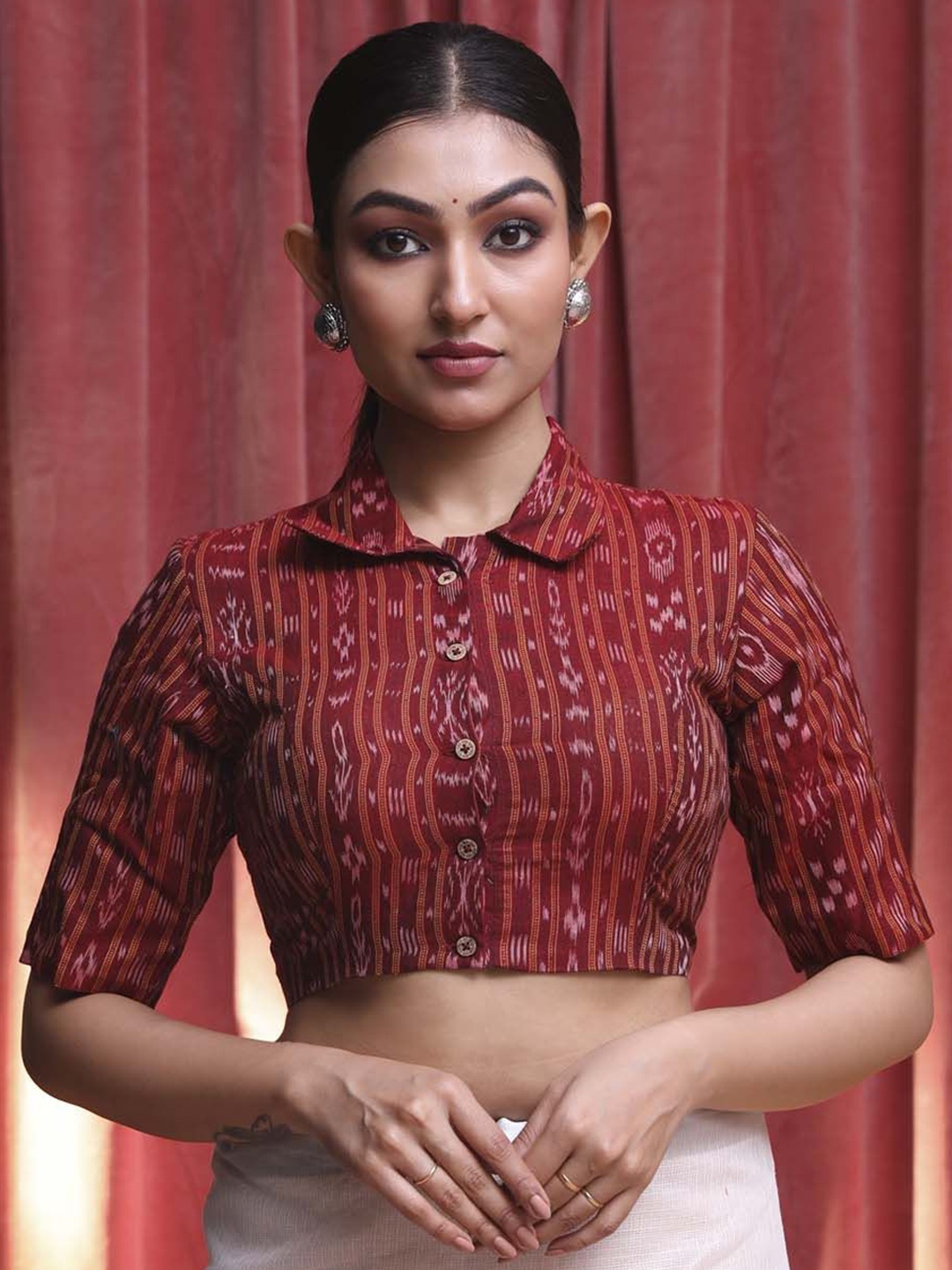 

Indethnic Ikkat Cotton Saree Blouse, Maroon