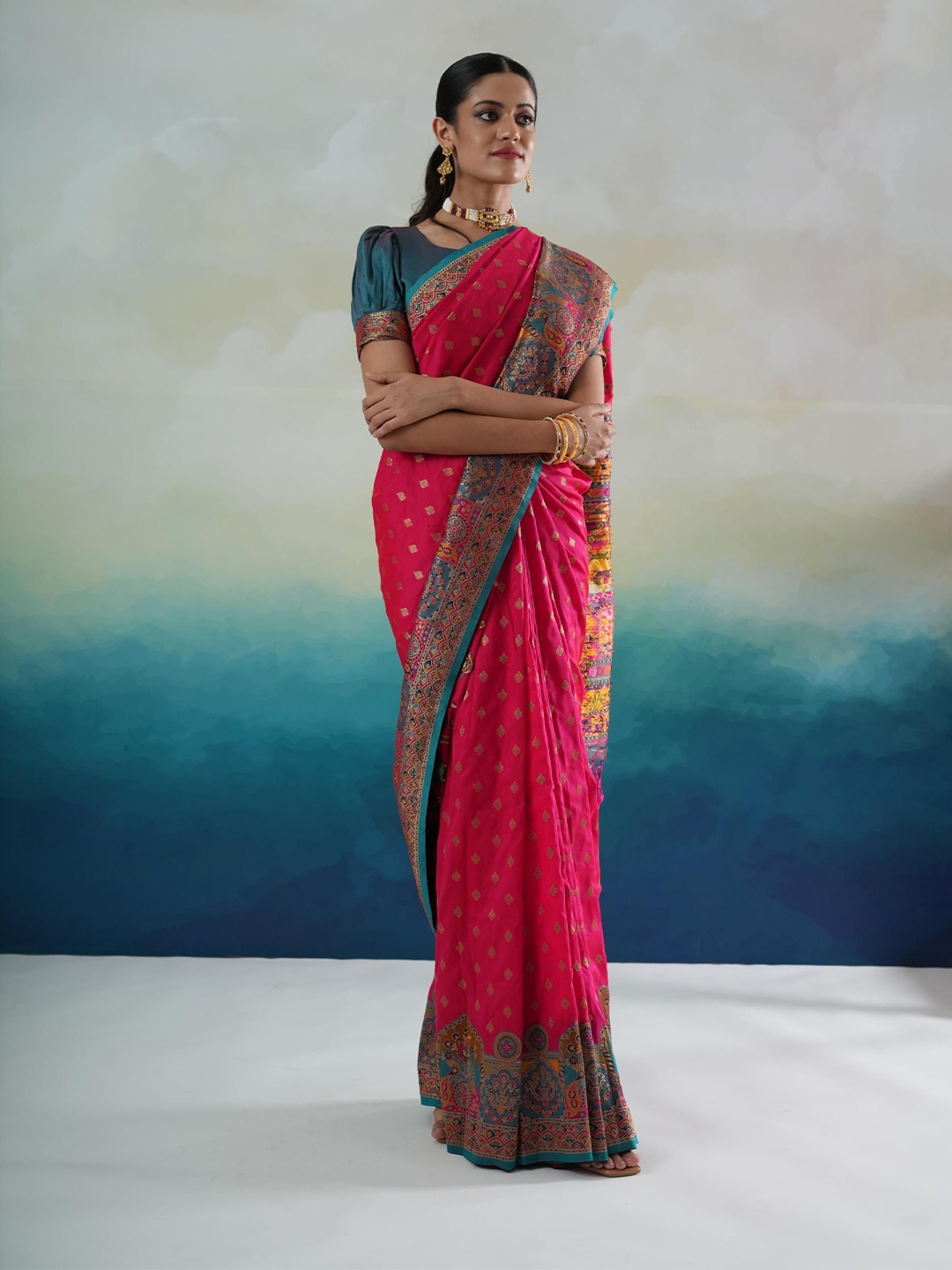 

Dori Woven Design Silk Blend Banarasi Saree, Pink