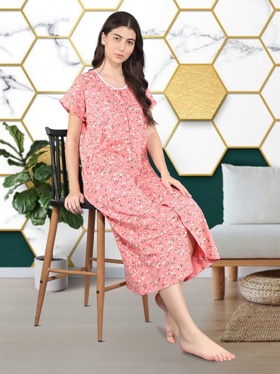 

Noty Printed Nightdress, Pink