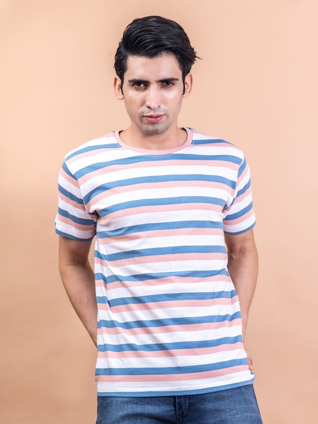 

Tistabene Men Striped Extended Sleeves Pockets T-shirt, Peach