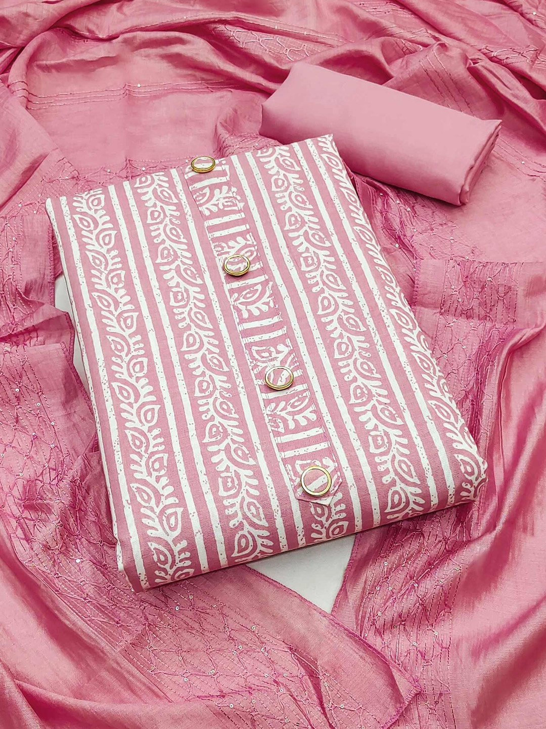

Peachmode Printed Pure Cotton Unstitched Dress Material, Pink