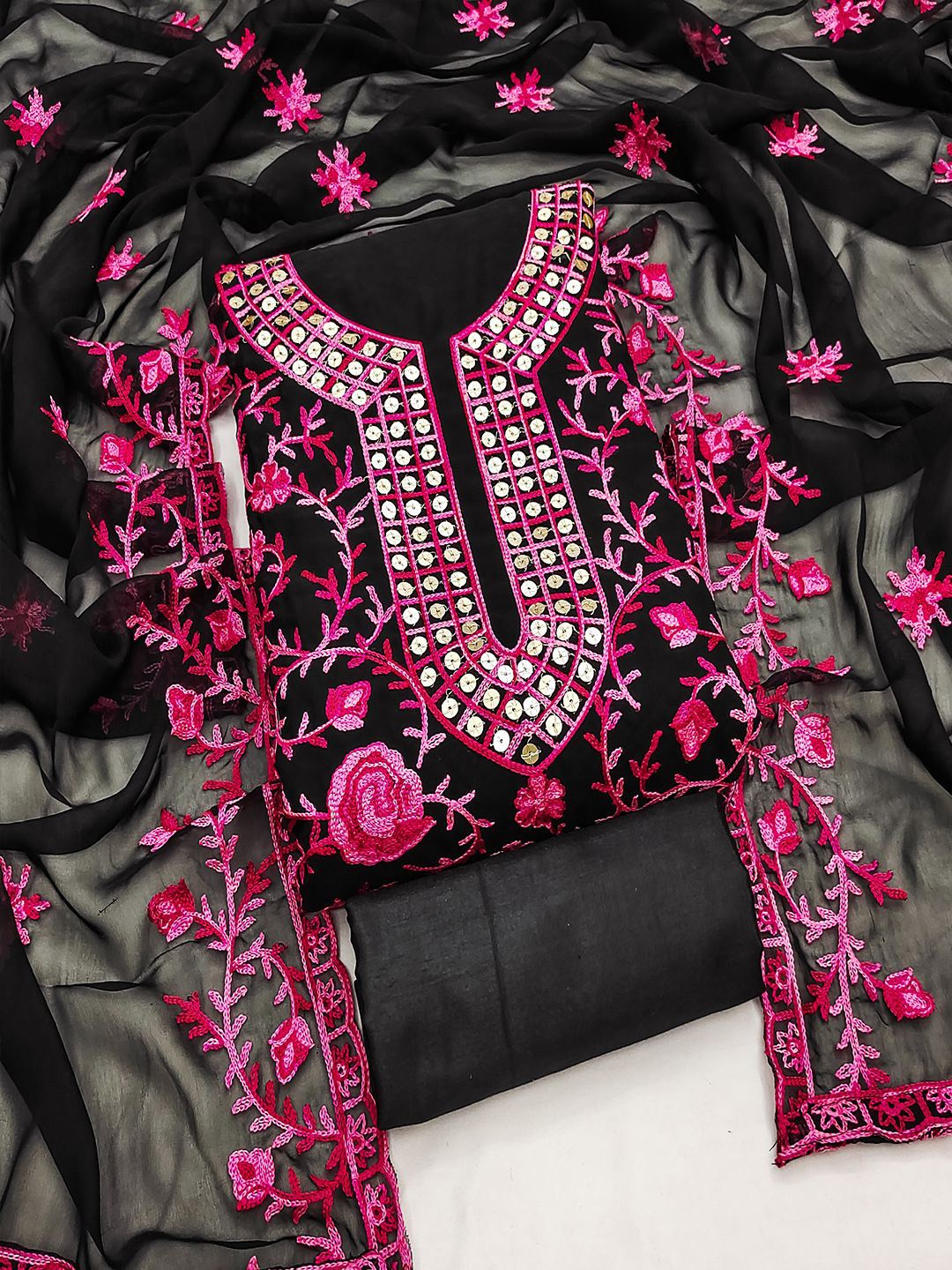 

Lilots Embroidered Unstitched Dress Material, Pink