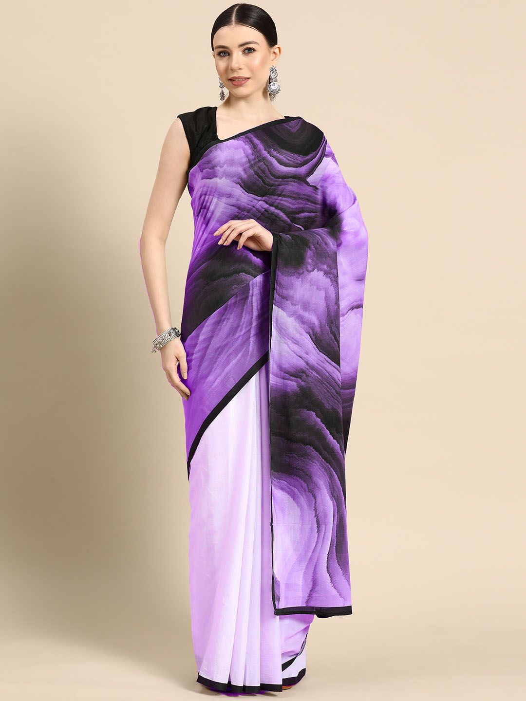 

BUTA BUTI Pure Cotton Abstract Printed Saree, Purple