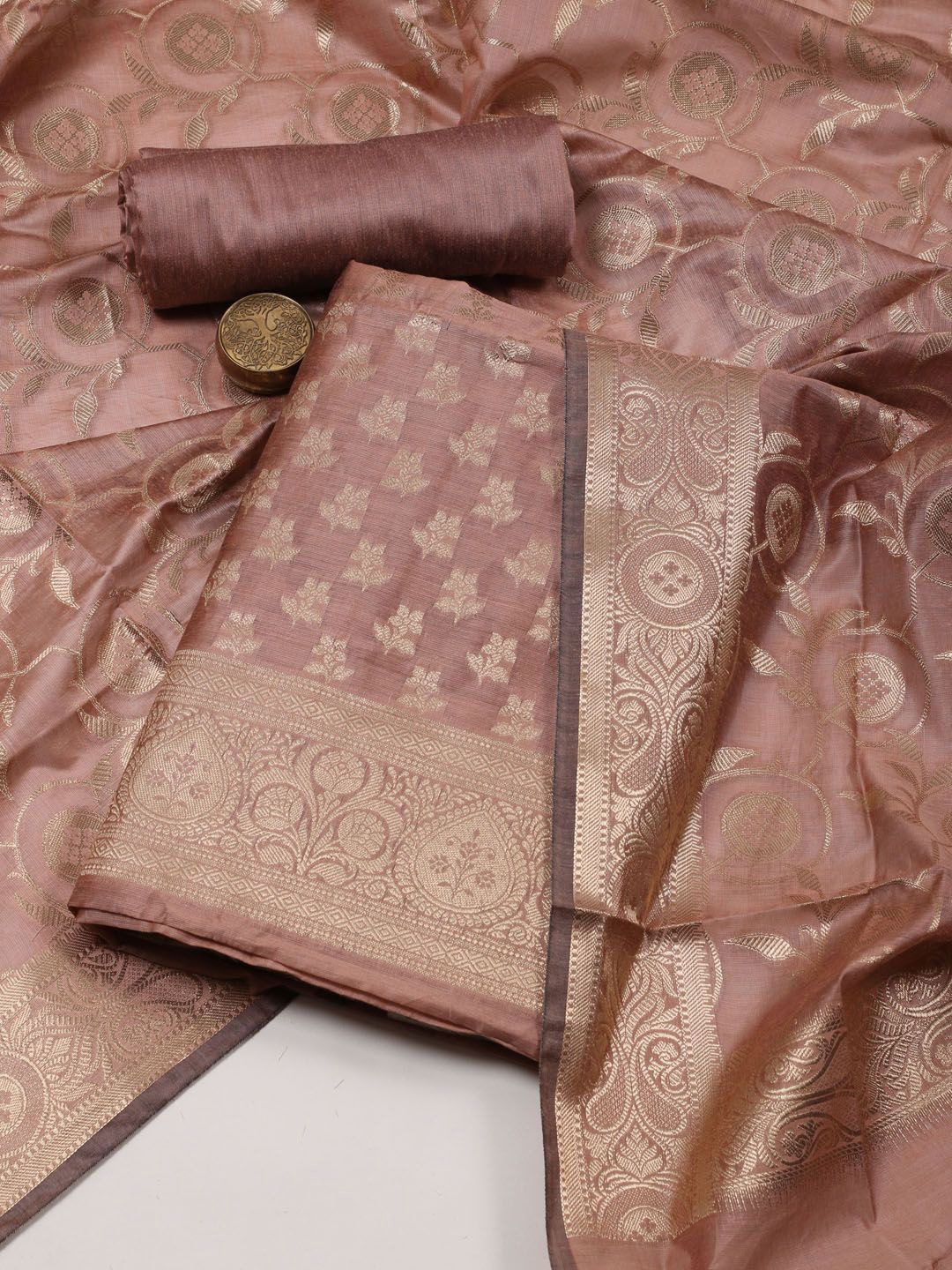 

Meena Bazaar Art Silk Unstitched Dress Material, Brown