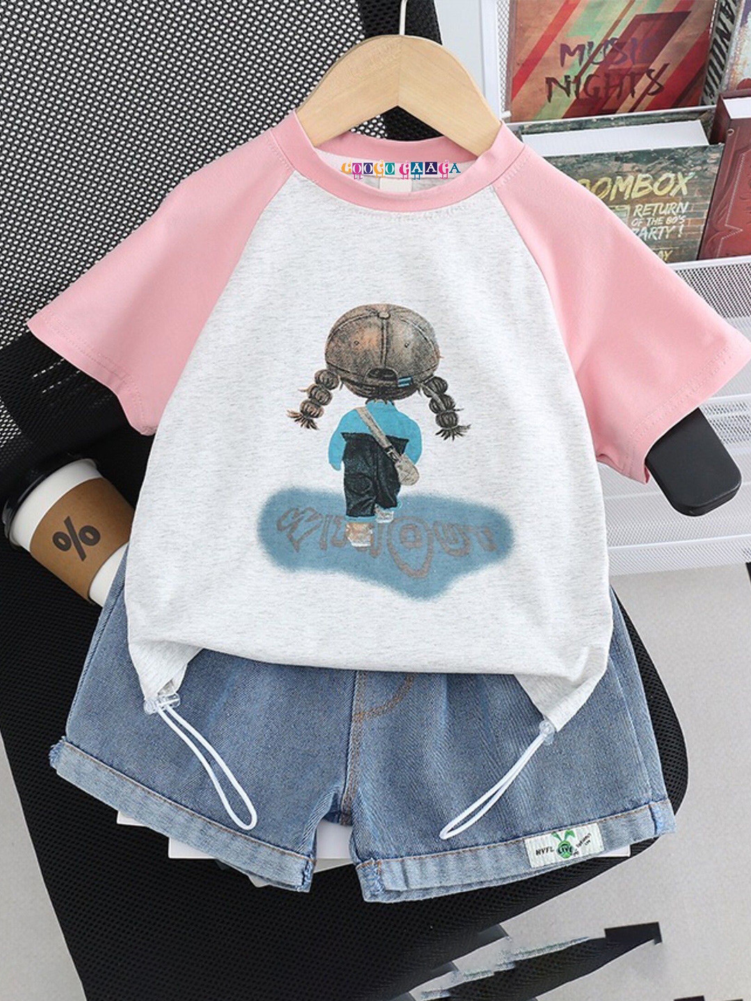 

Googo Gaaga Girls Printed Pure Cotton T-shirt with Shorts, Grey