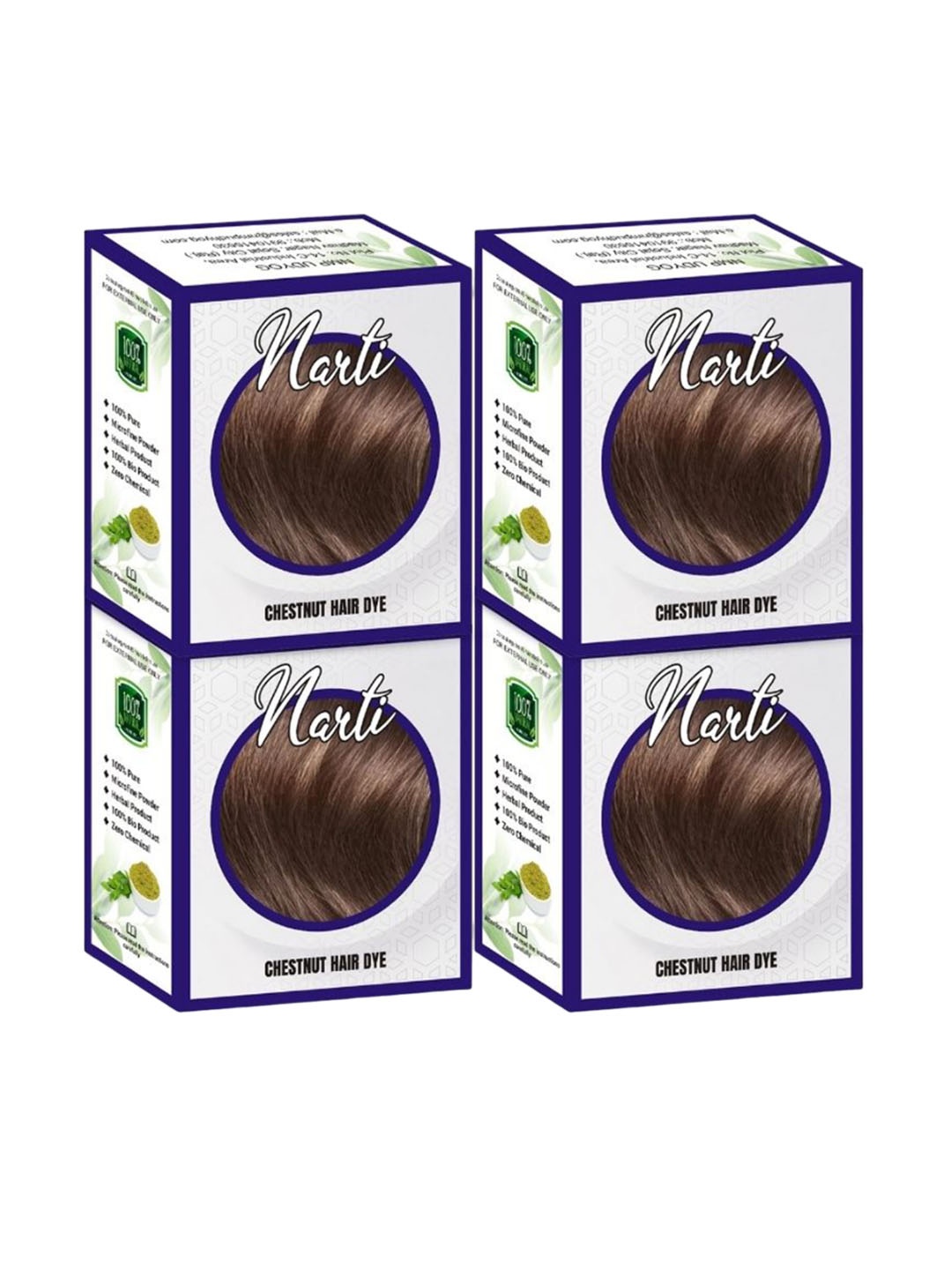 

NARTI Set Of 4 Nourishing Henna Hair Color- Chestnut- 60g Each, Brown