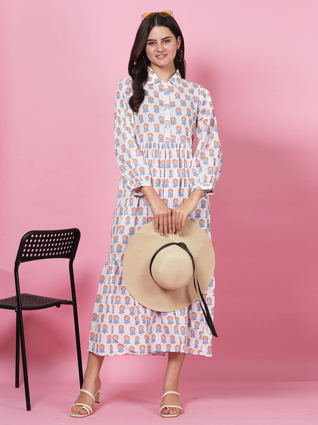

LABEL KRISHA Floral Print Puff Sleeve Maxi Dress, White