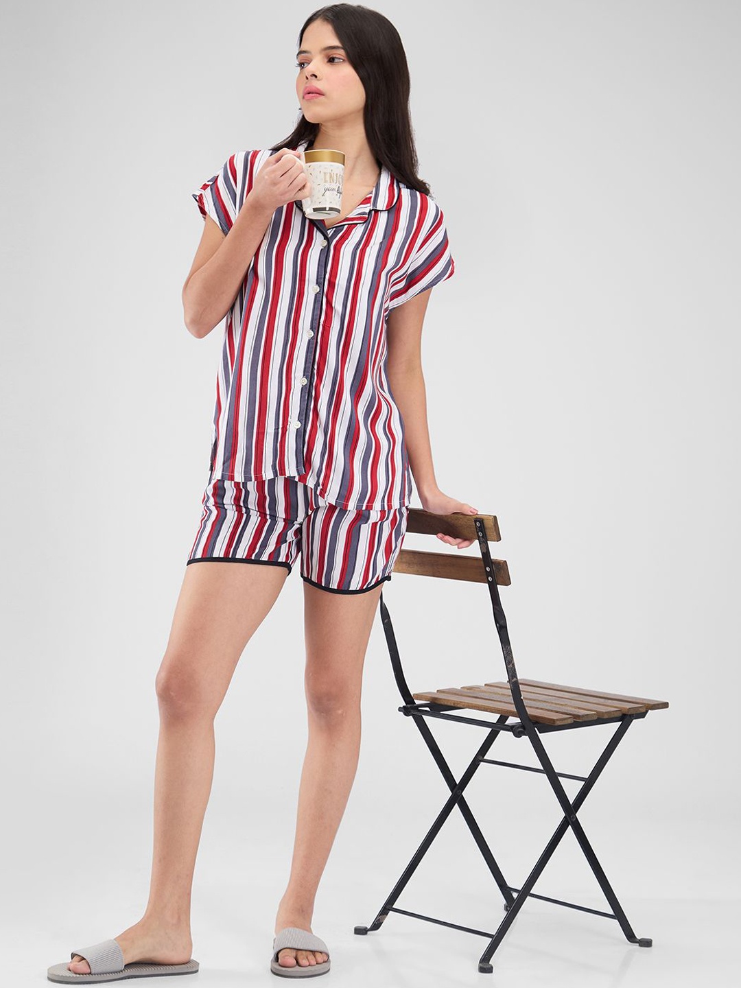 

Mystere Paris Women Striped Night suit, Red