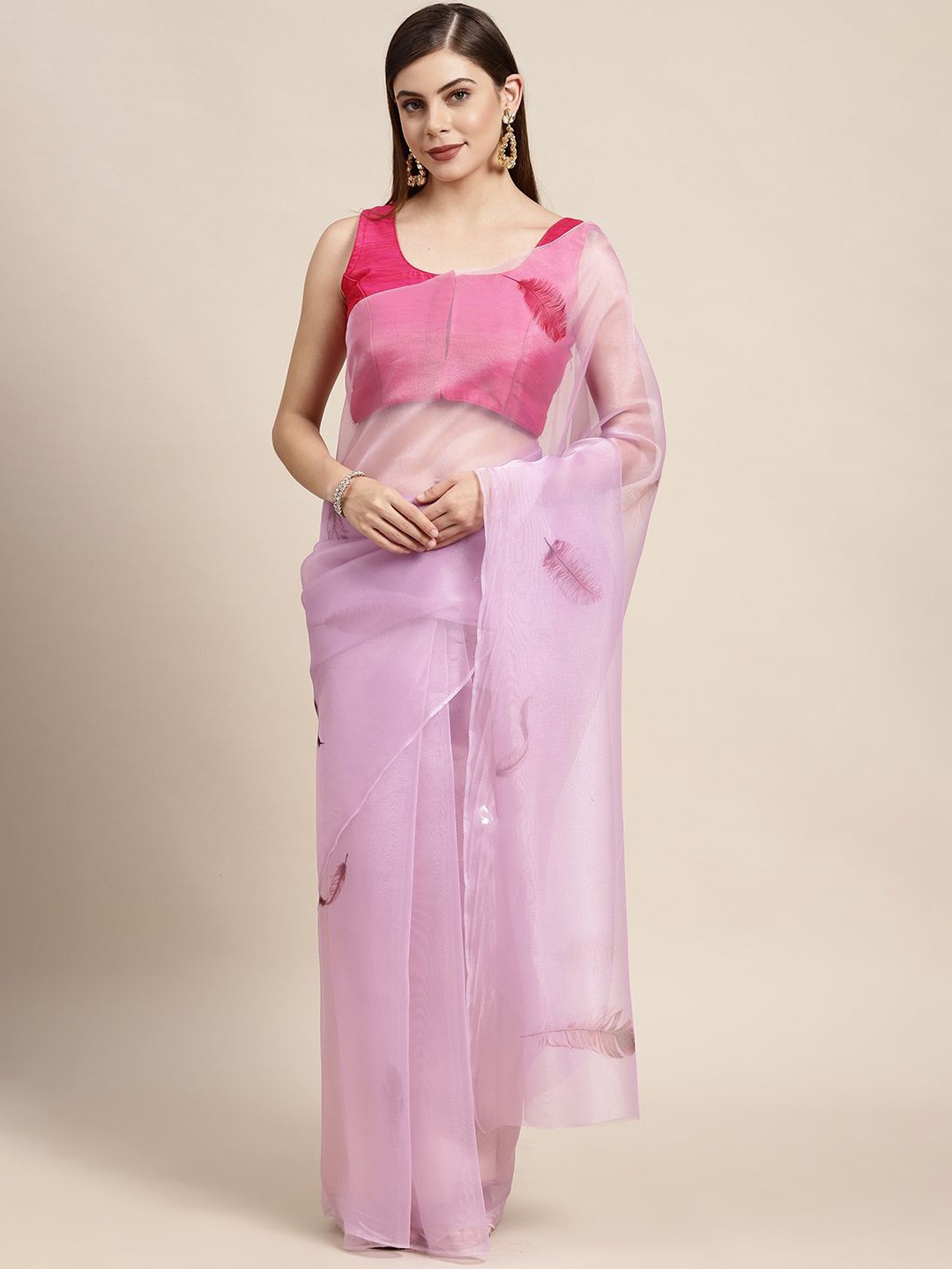 

KIMISHA Solid Printed Organza Saree With Blouse Piece, Lavender