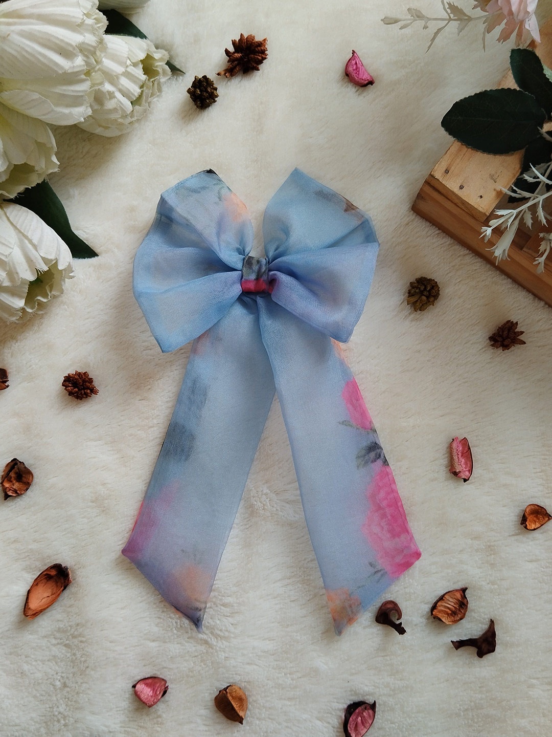 

LABEL KANUPRIYA Women FloralHair Bow Clip, Blue