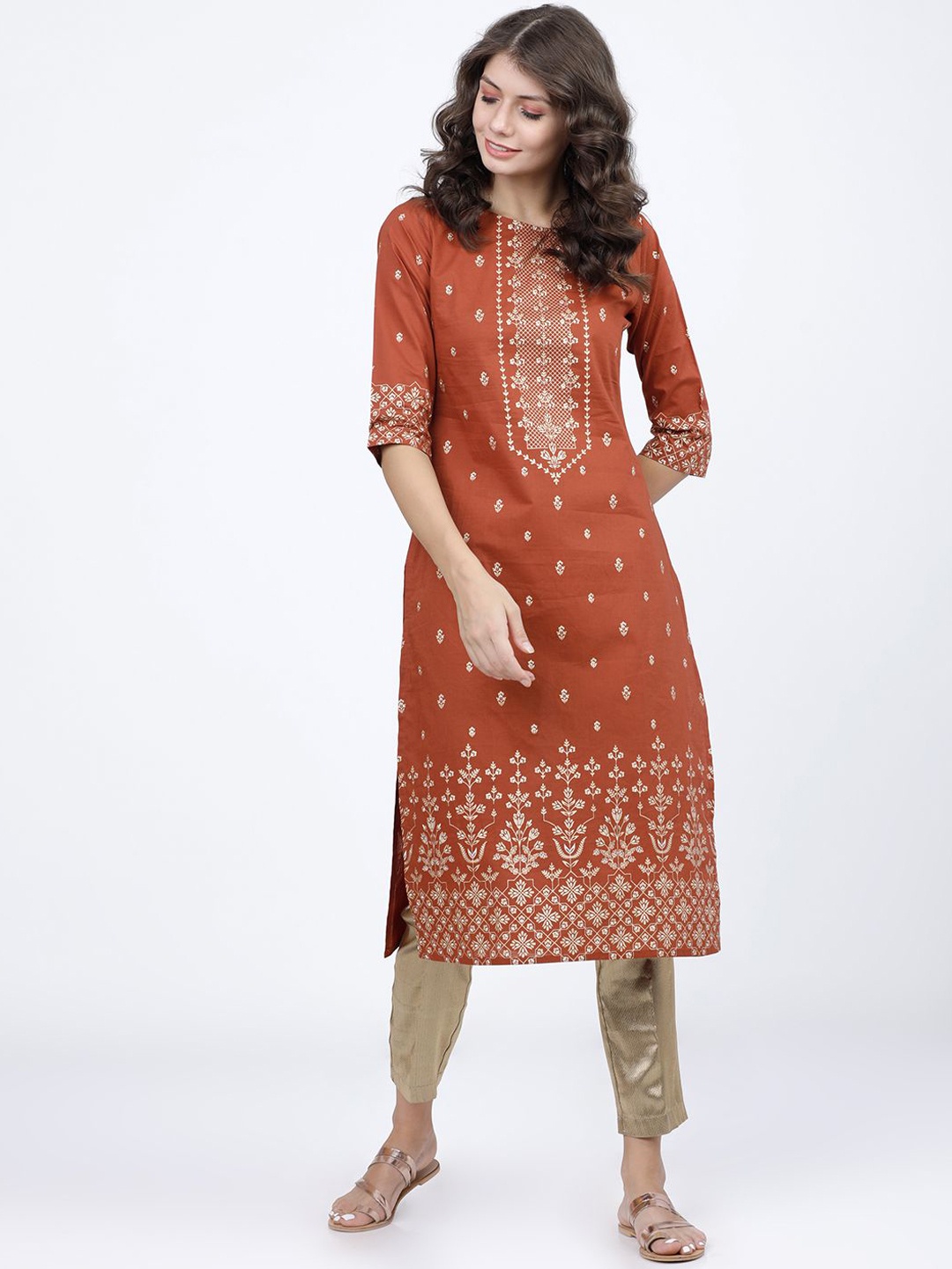 

Vishudh Women Ethnic Motifs Printed Kurta, Rust
