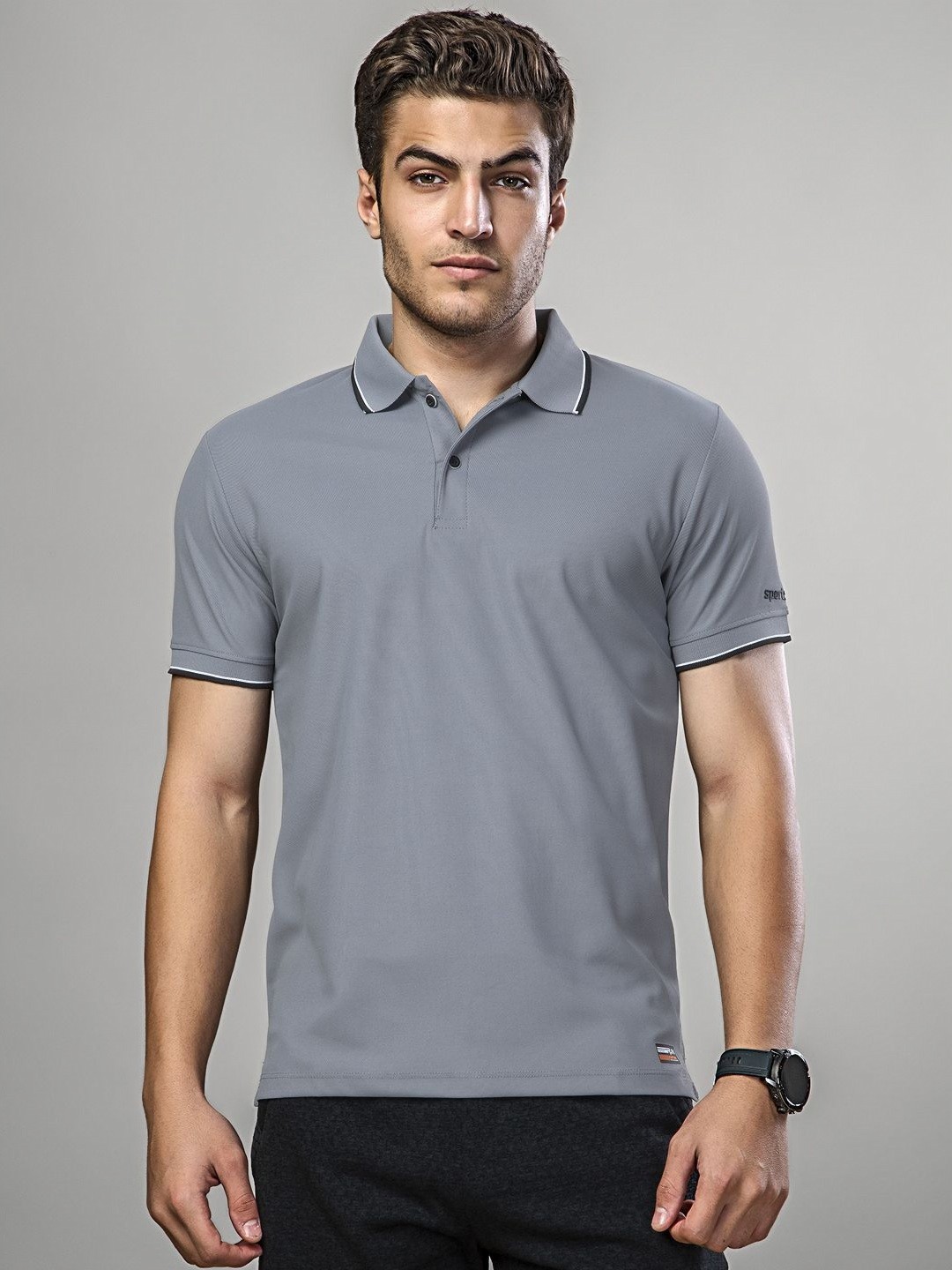 

SPORT SUN Men Polo Collar Dri-FIT Pockets T-shirt, Grey