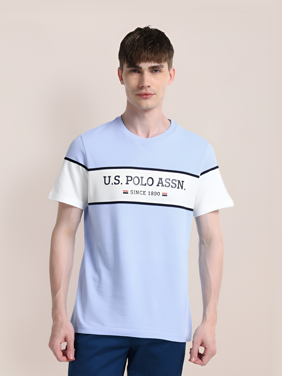 

U.S. Polo Assn. Men Typography Printed Applique Slim Fit T-shirt, Blue