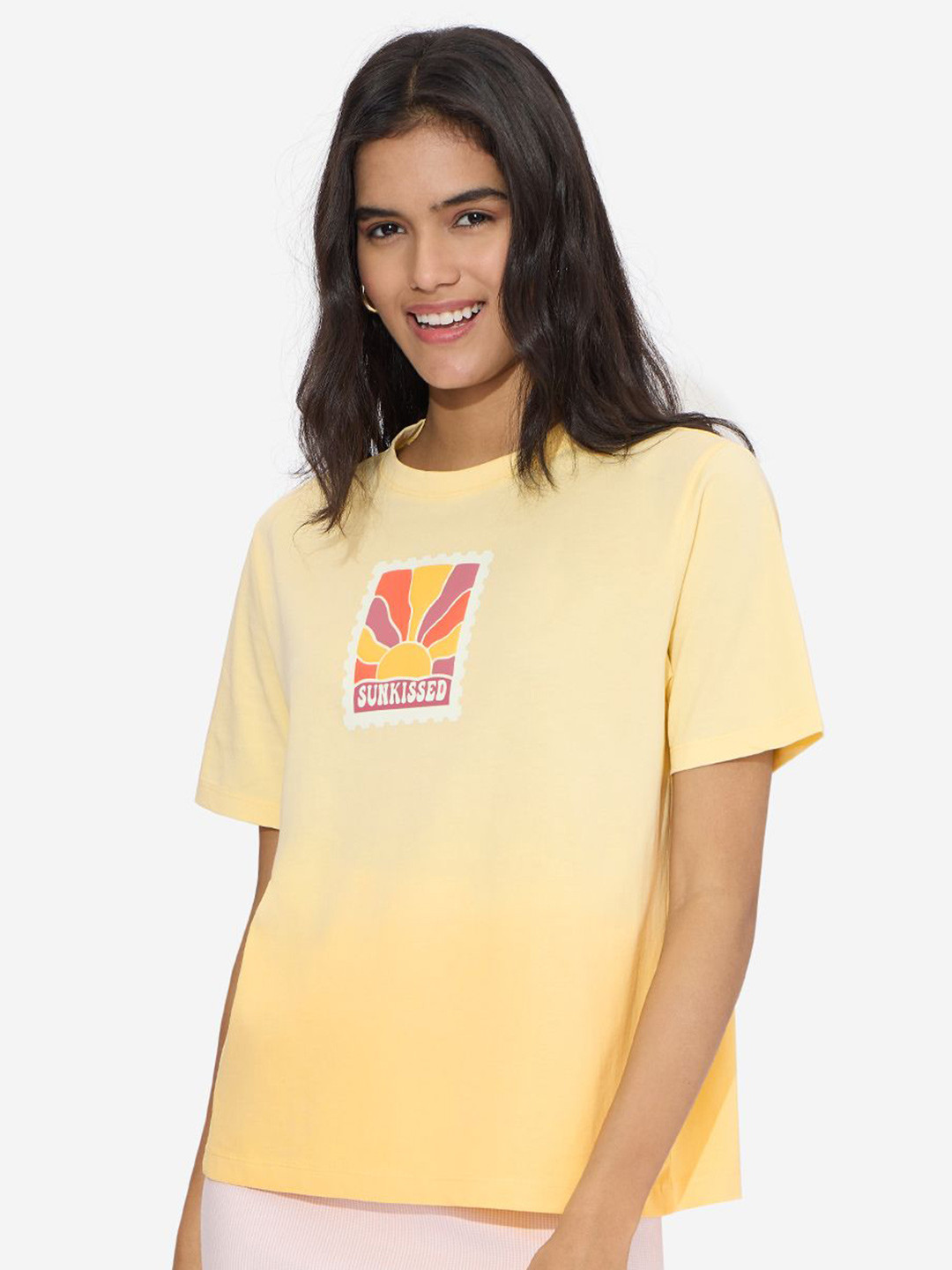 

The Souled Store Women Typography Printed Drop-Shoulder Sleeves T-shirt, Yellow
