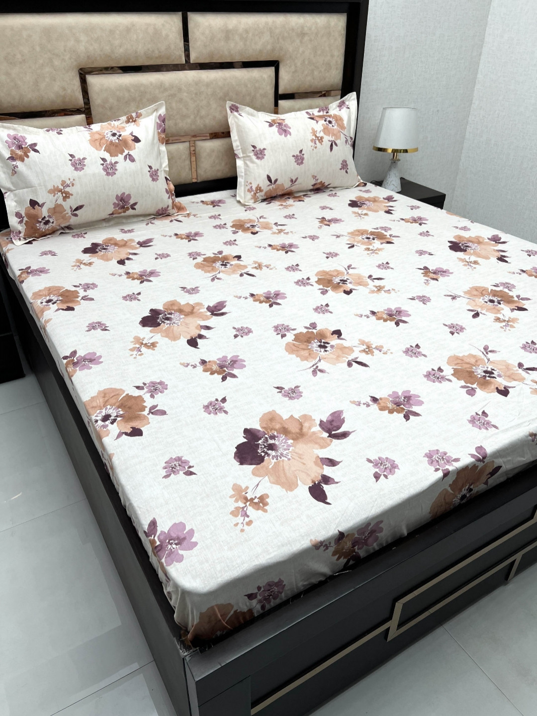 

Pure Decor White & Brown Floral 300 TC King Bedsheet with 2 Pillow Covers