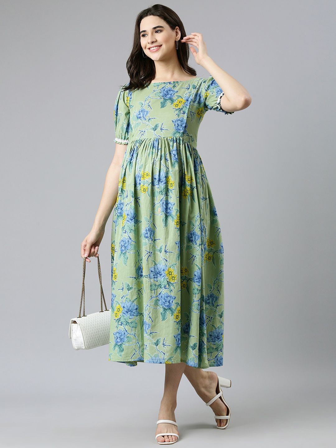

Swishchick Floral Print Maternity Empire Midi Dress, Green